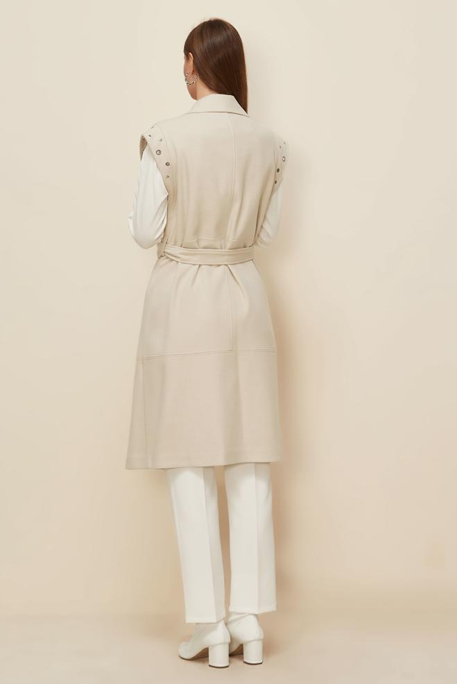 Tesettür giyim BEJ KAŞE KUŞAKLI YELEK 45923 - ALVİNA