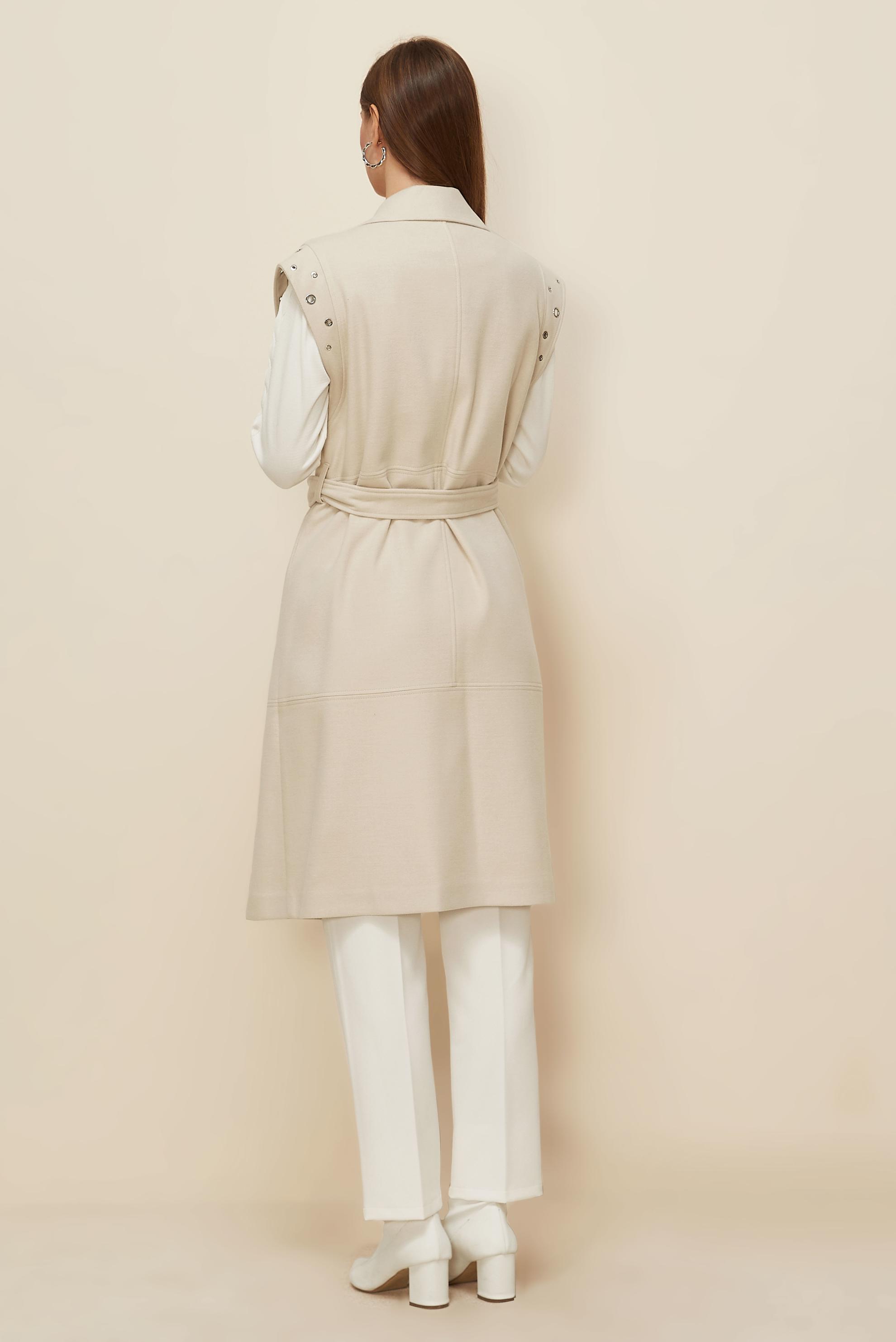 Tesettür giyim BEJ KAŞE KUŞAKLI YELEK 45923