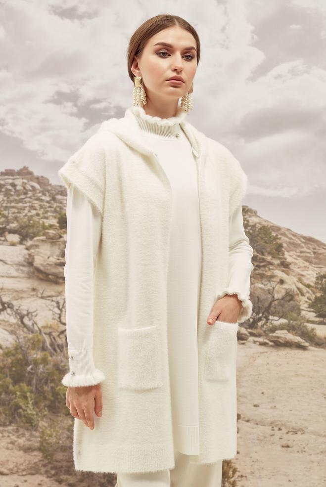 Tesettür giyim BEYAZ 45933 45933 TRİKO YELEK 38-44 - ALVİNA