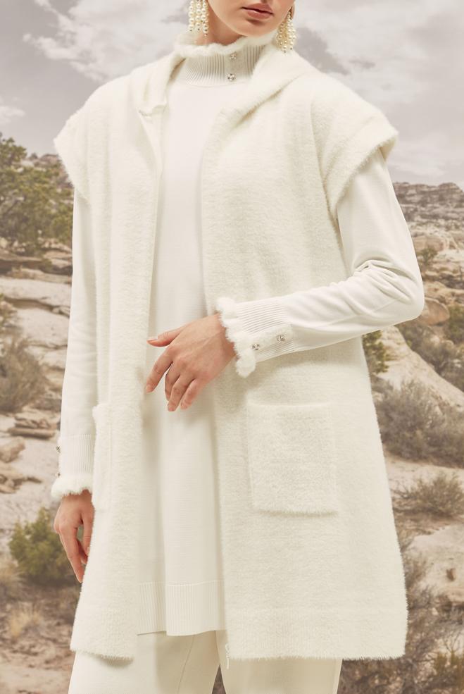 Tesettür giyim BEYAZ 45933 45933 TRİKO YELEK 38-44 - ALVİNA