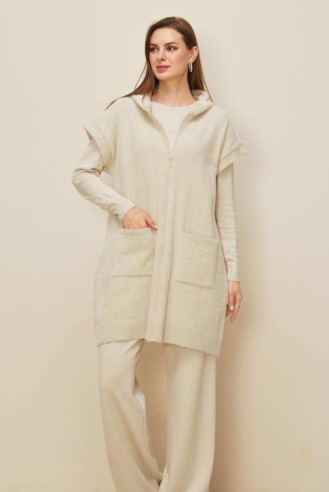 Tesettür giyim BEJ TRİKO YELEK 45933 - ALVİNA