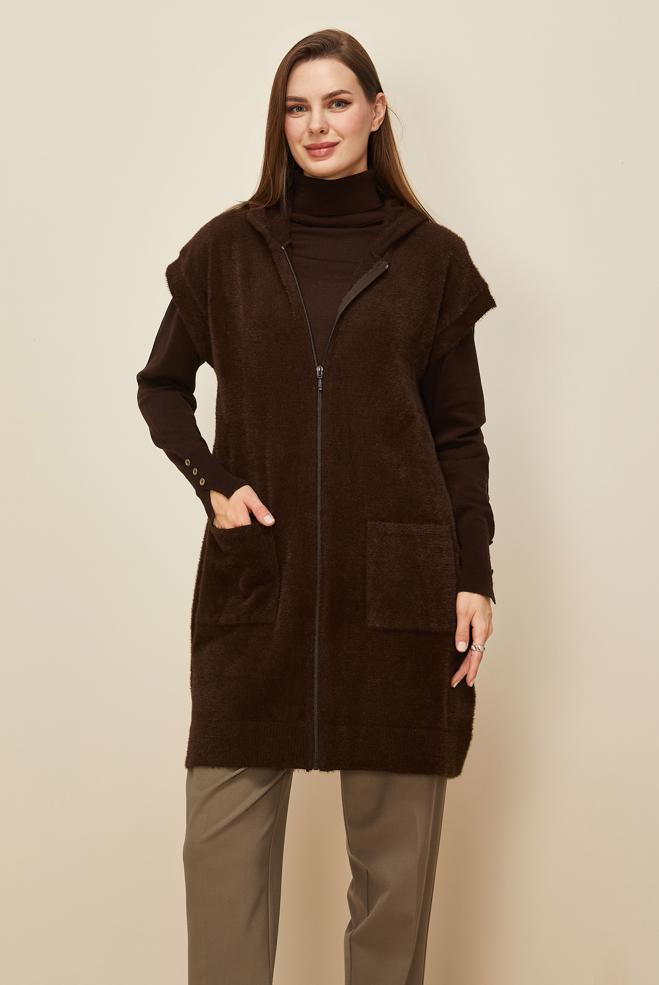 Tesettür giyim KAHVE TRİKO YELEK 45933 - ALVİNA