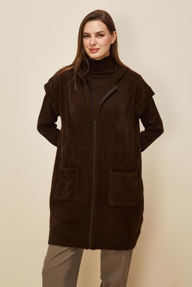 Tesettür giyim KAHVE TRİKO YELEK 45933 - ALVİNA