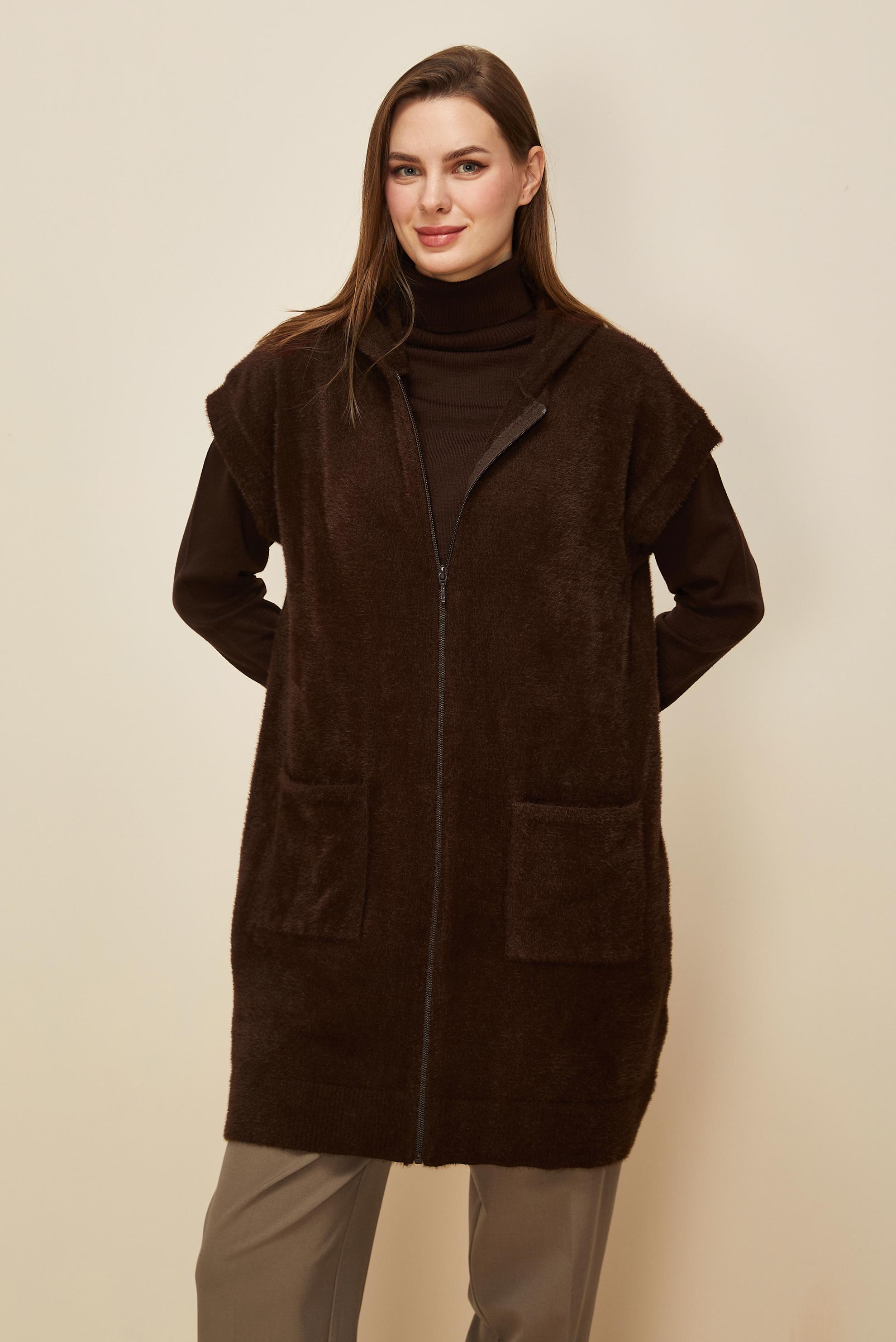 Tesettür giyim KAHVE TRİKO YELEK 45933