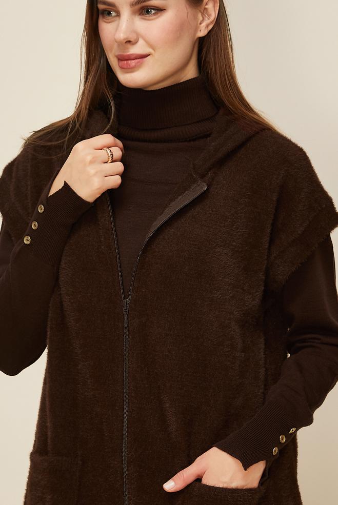 Tesettür giyim KAHVE TRİKO YELEK 45933 - ALVİNA