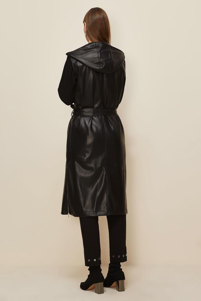 Tesettür giyim SİYAH KUŞAKLI SUNİ DERİ YELEK 45962 - ALVİNA