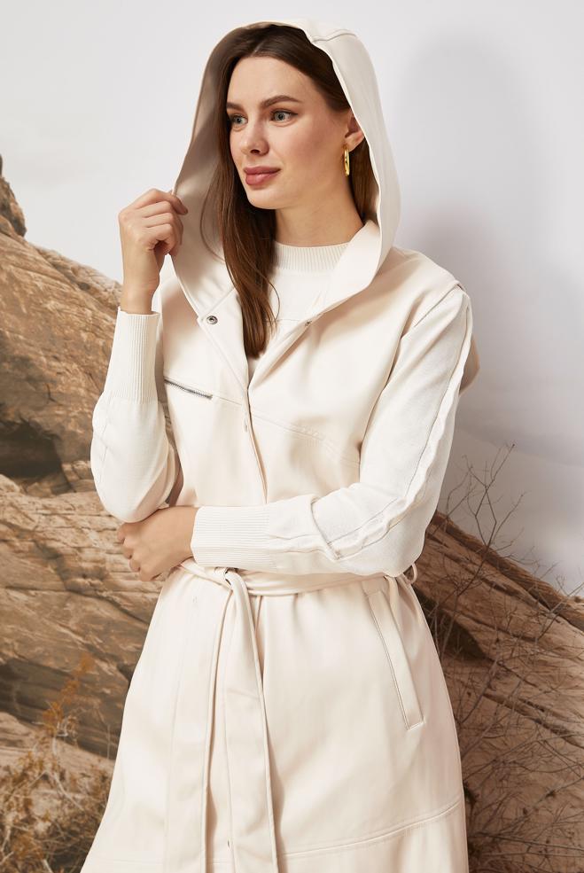 Hijab clothing WHITE FAUX-LEATHER VEST 45962 - ALVİNA