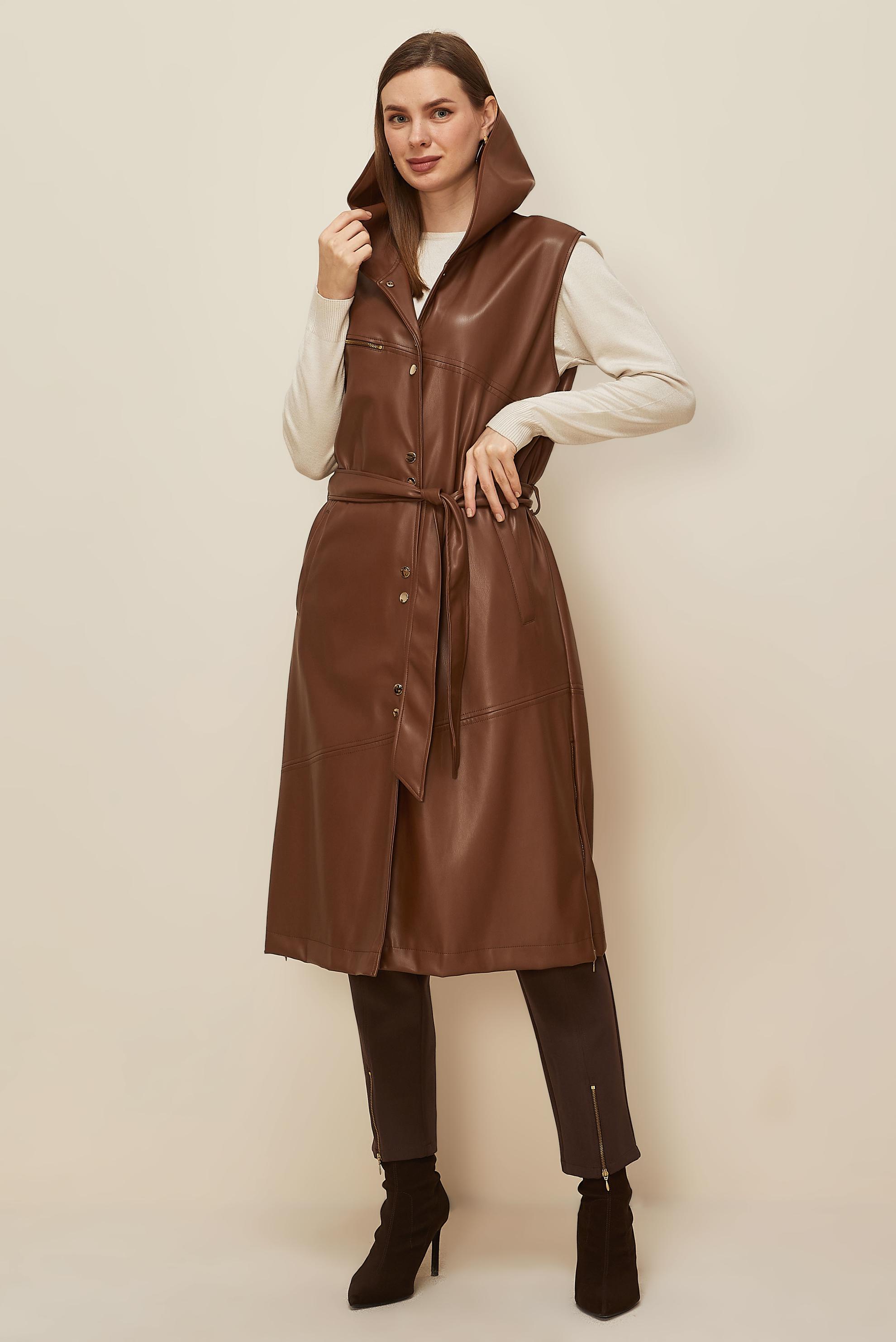 Tesettür giyim TABA KUŞAKLI SUNİ DERİ YELEK 45962