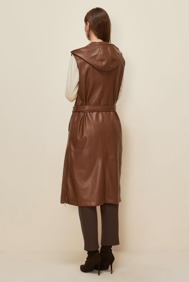 Tesettür giyim TABA KUŞAKLI SUNİ DERİ YELEK 45962 - ALVİNA