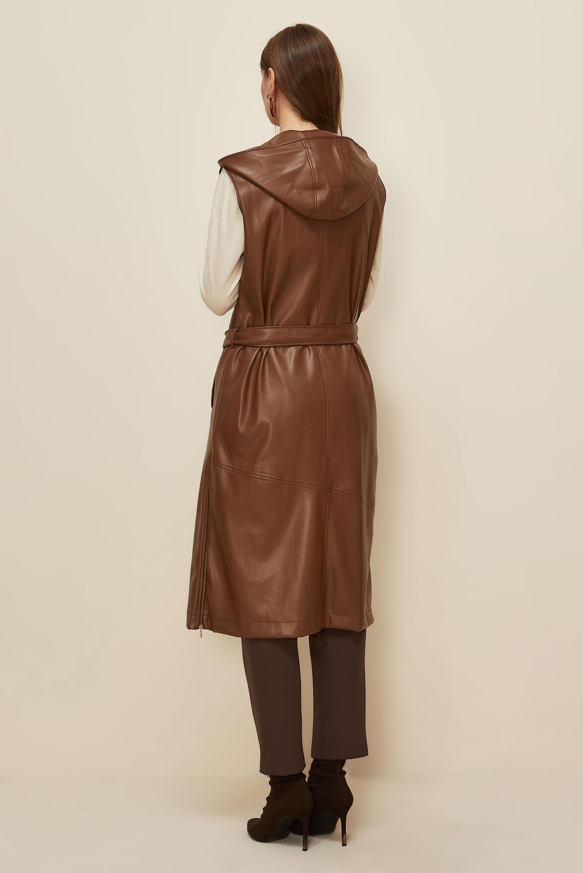 Tesettür giyim TABA KUŞAKLI SUNİ DERİ YELEK 45962