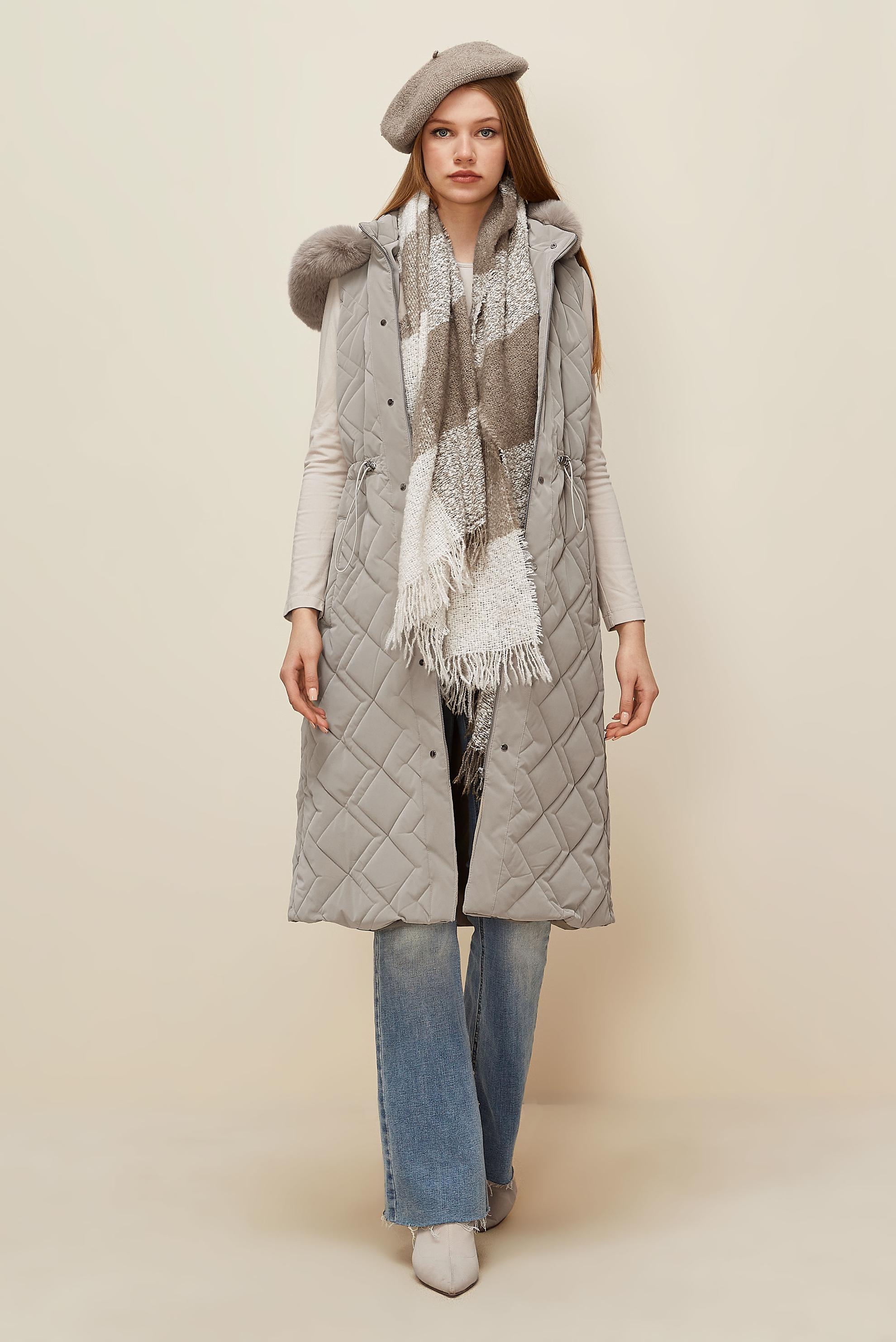 Tesettür giyim BEJ KAPİTONE YELEK 45975