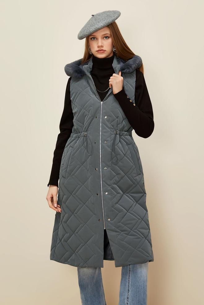 Vêtements hijab GRIS GILET MATELASSÉ 45975 - ALVİNA