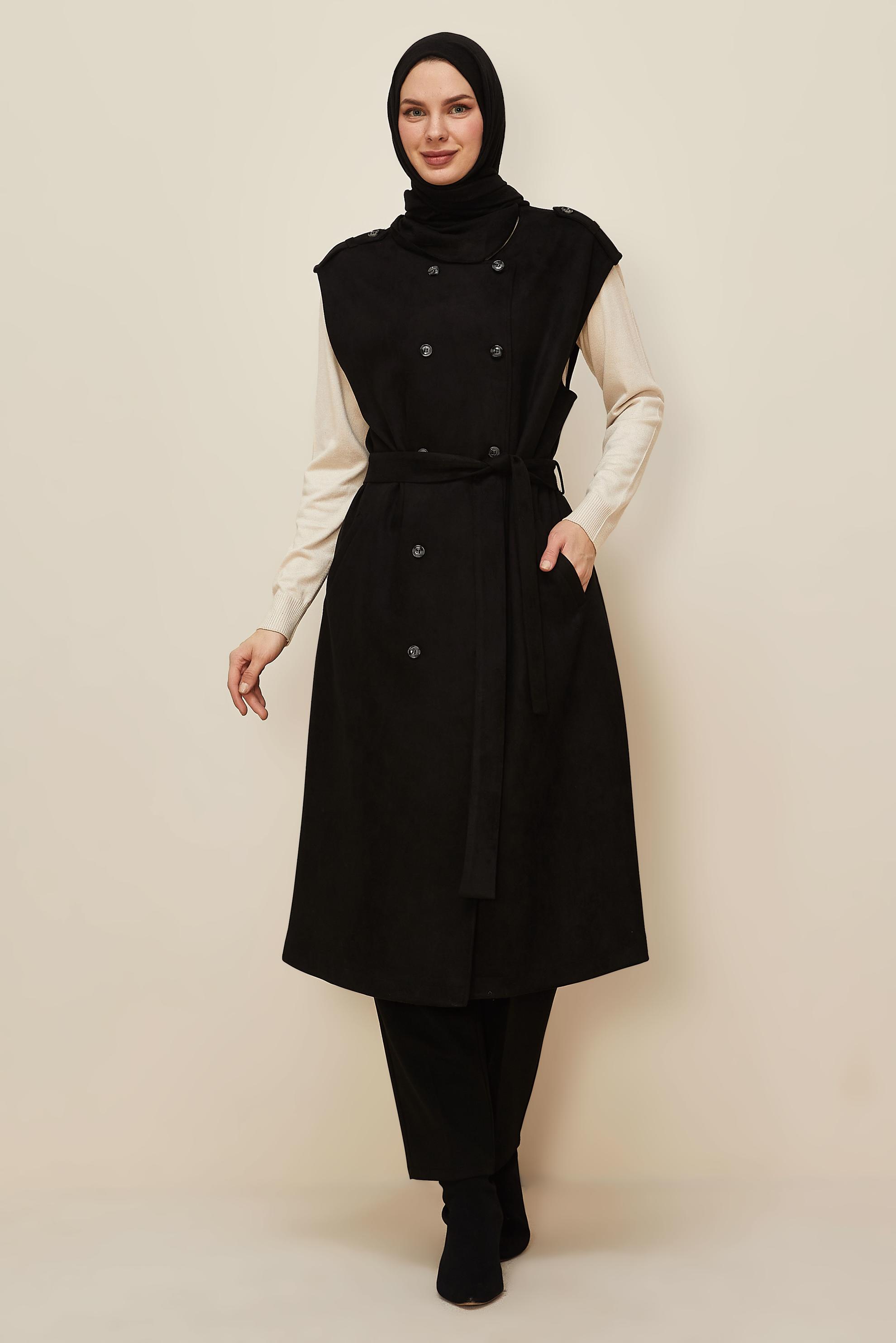 Tesettür giyim SİYAH 46085 EDNA SÜET YELEK 40-46 TEK38