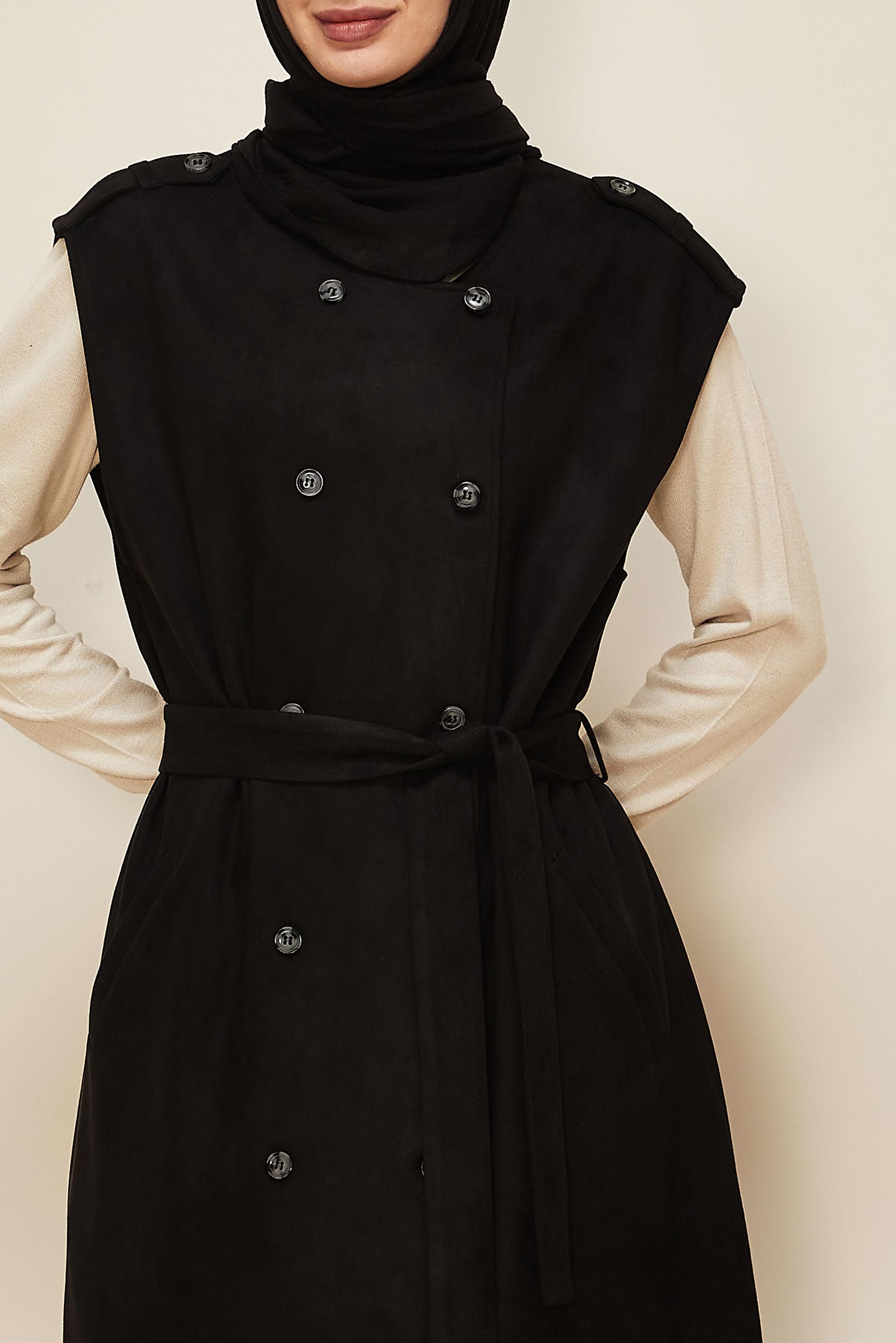 Tesettür giyim SİYAH 46085 EDNA SÜET YELEK 40-46 TEK38