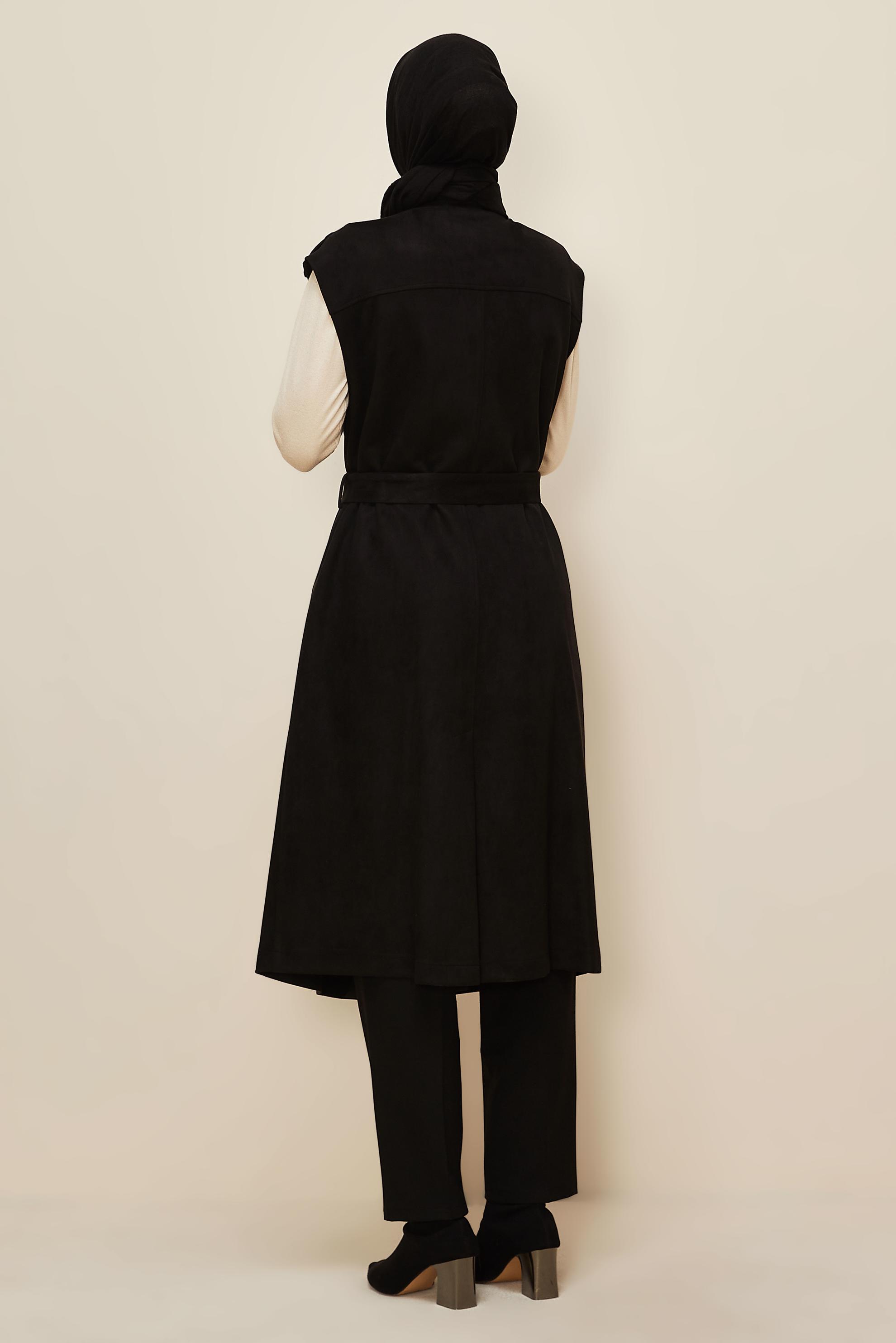 Tesettür giyim SİYAH 46085 EDNA SÜET YELEK 40-46 TEK38