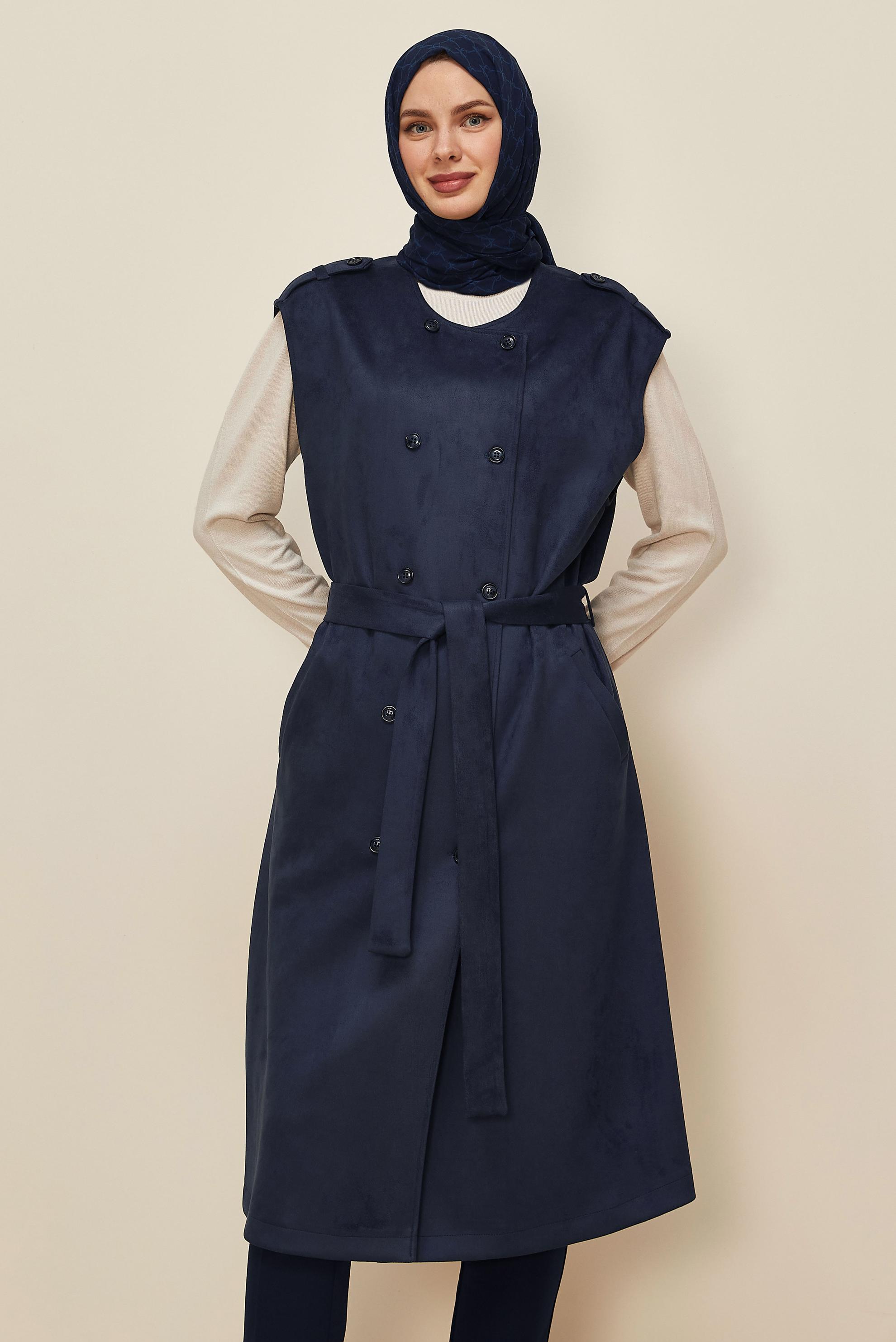 Tesettür giyim LACİVERT 46085 EDNA SÜET YELEK 40-46 TEK38