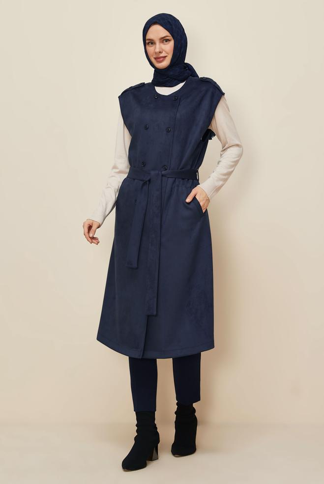 Tesettür giyim LACİVERT 46085 EDNA SÜET YELEK 40-46 TEK38 - ALVİNA