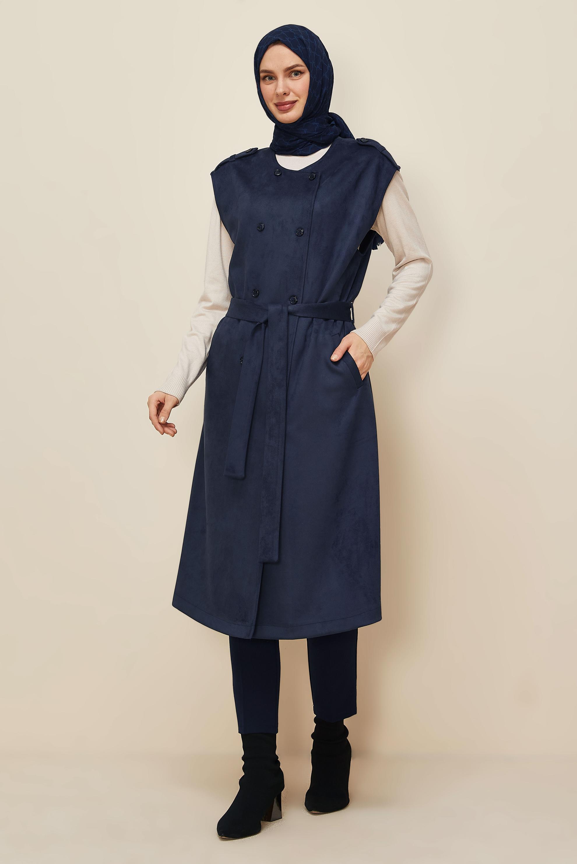 Tesettür giyim LACİVERT 46085 EDNA SÜET YELEK 40-46 TEK38