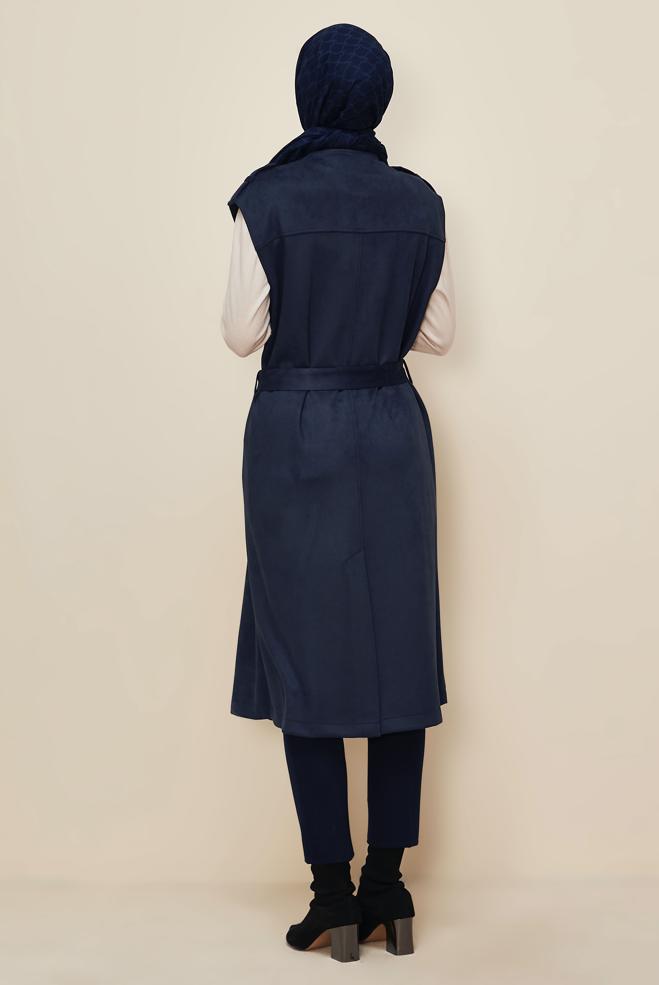 Tesettür giyim LACİVERT 46085 EDNA SÜET YELEK 40-46 TEK38 - ALVİNA