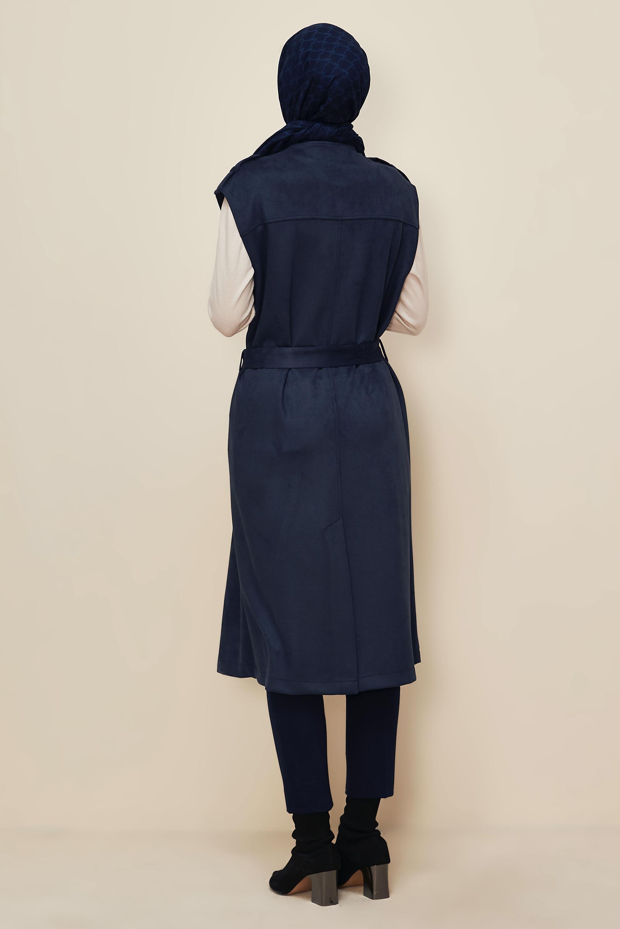 Tesettür giyim LACİVERT 46085 EDNA SÜET YELEK 40-46 TEK38