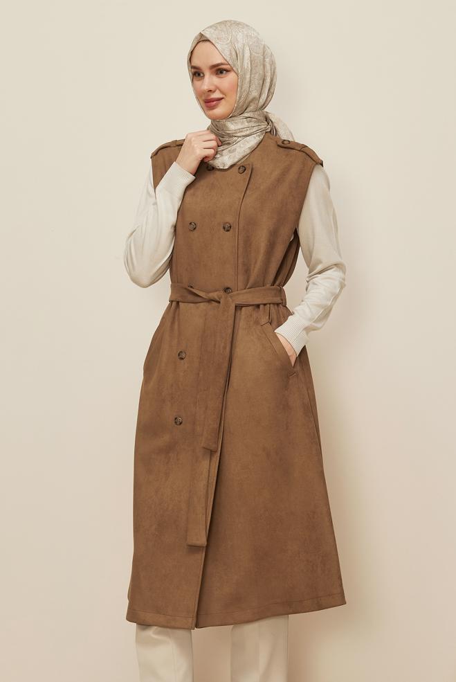 Tesettür giyim TABA 46085 EDNA SÜET YELEK 40-46 TEK38 - ALVİNA