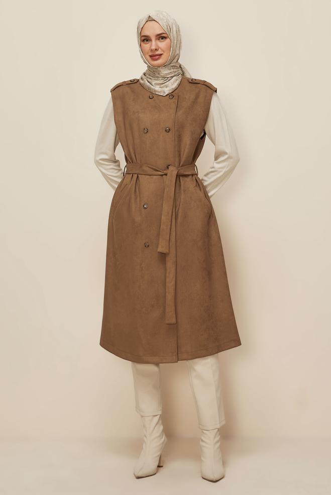 Tesettür giyim TABA 46085 EDNA SÜET YELEK 40-46 TEK38 - ALVİNA