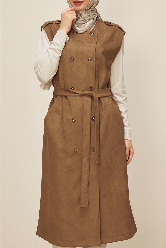 Tesettür giyim TABA 46085 EDNA SÜET YELEK 40-46 TEK38 - ALVİNA