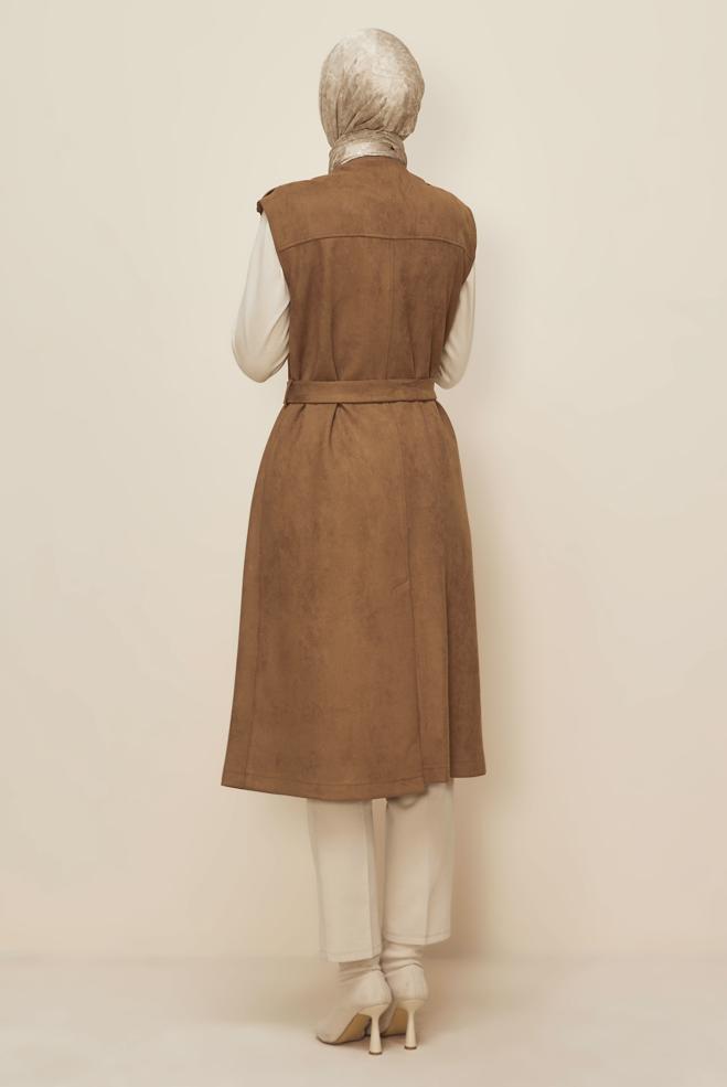 Tesettür giyim TABA 46085 EDNA SÜET YELEK 40-46 TEK38 - ALVİNA