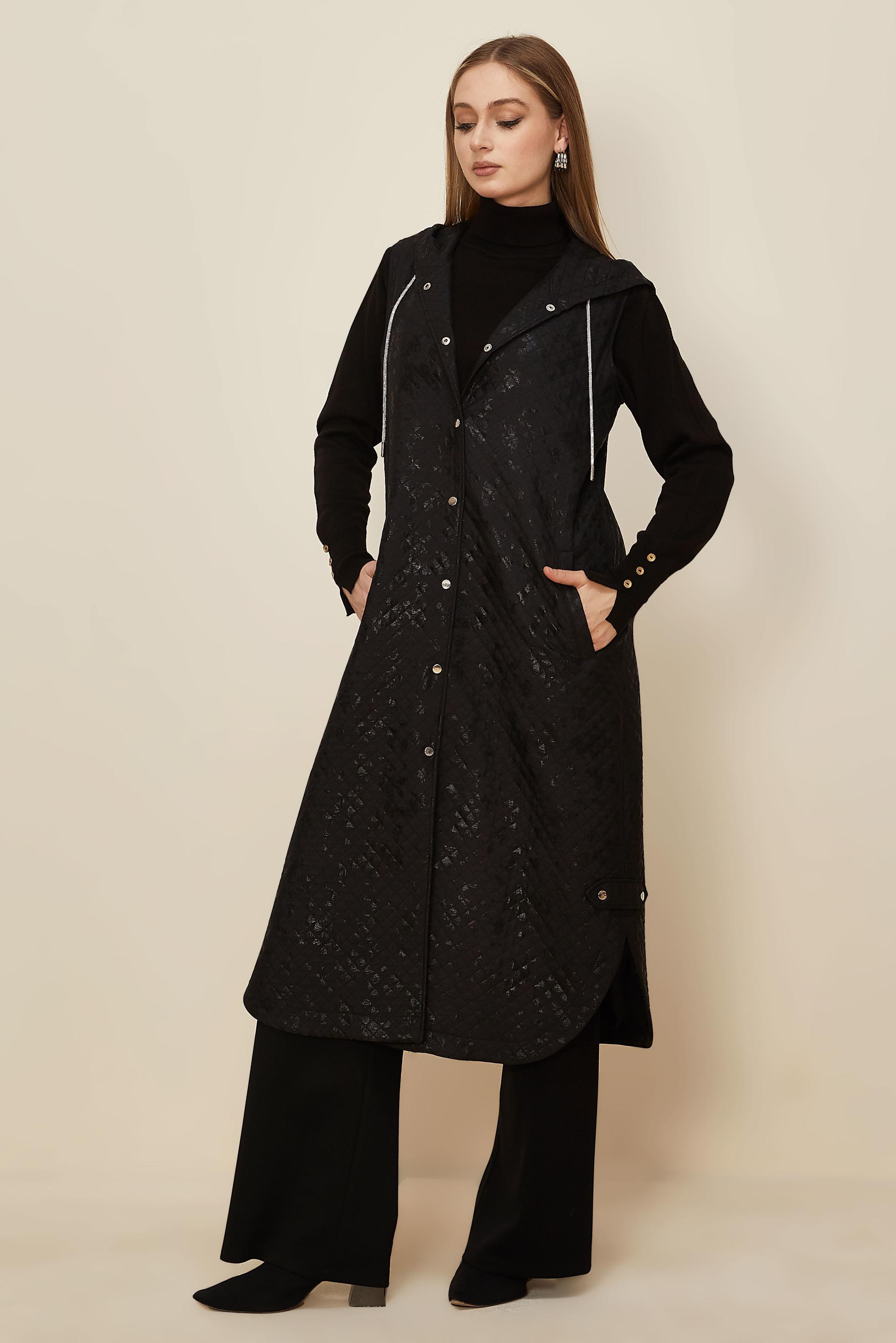 Hijab clothing BLACK FOIL PRINTED QUILTED VEST 46109