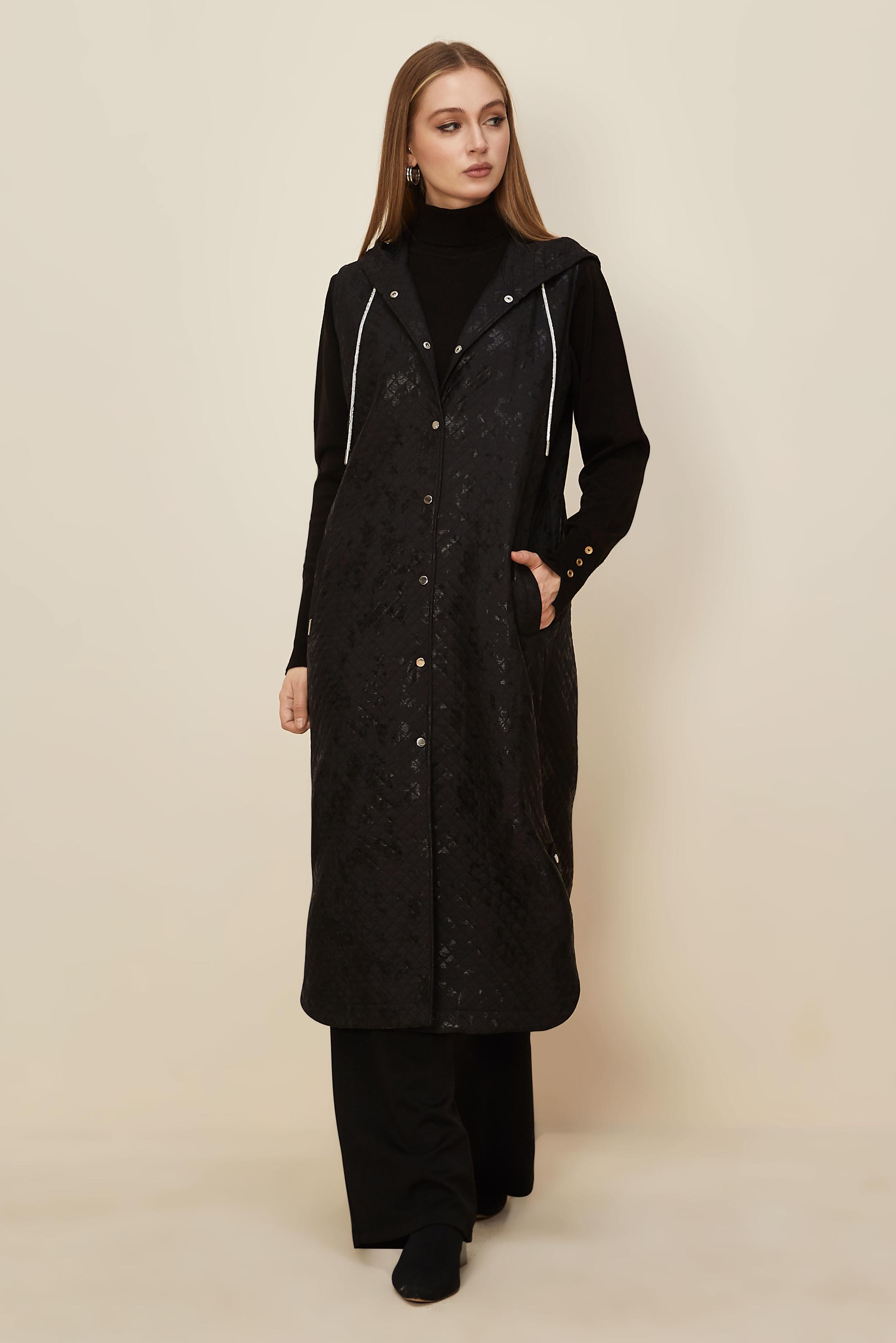 Hijab clothing BLACK FOIL PRINTED QUILTED VEST 46109