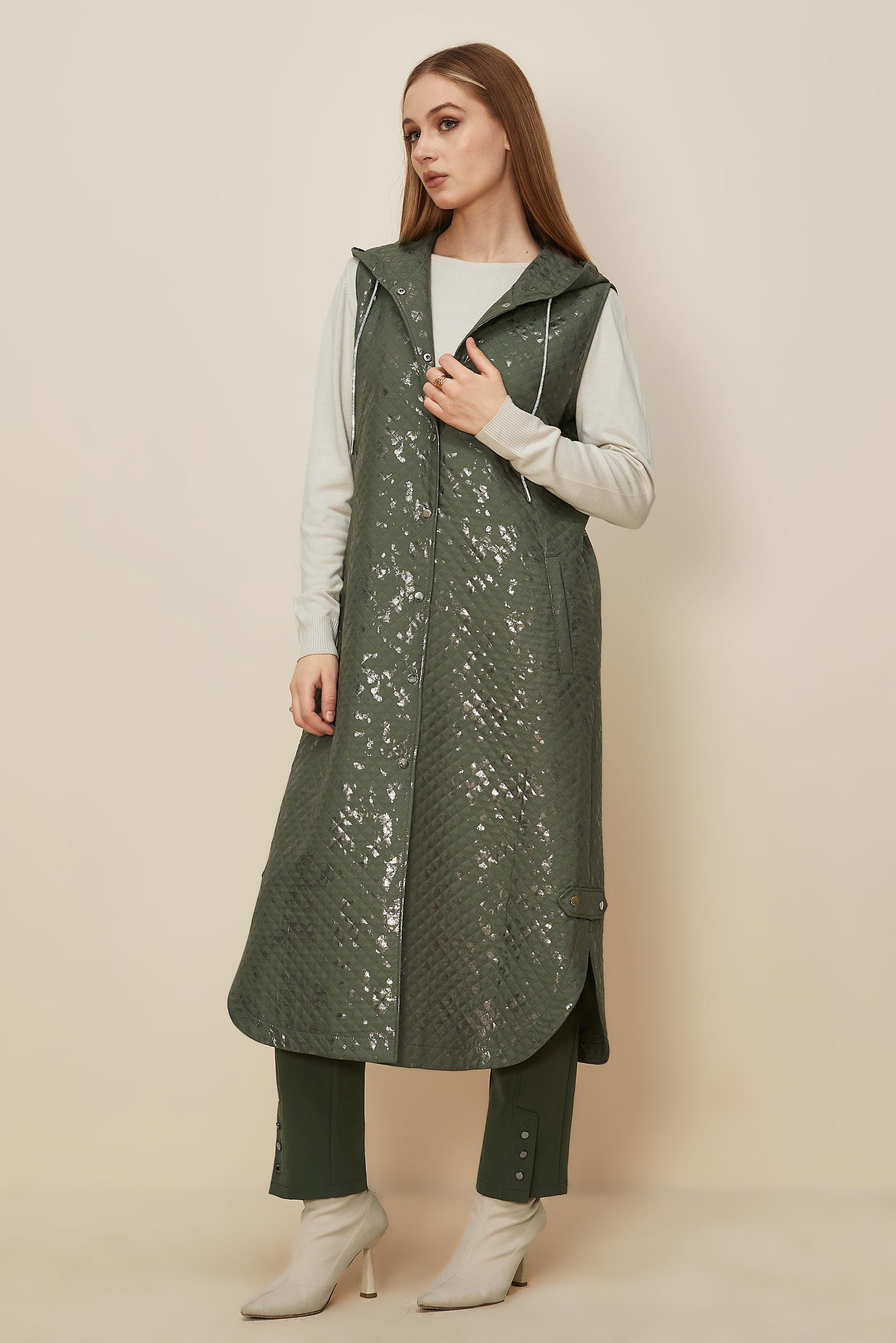 Hijab clothing KHAKI FOIL PRINTED QUILTED VEST 46109