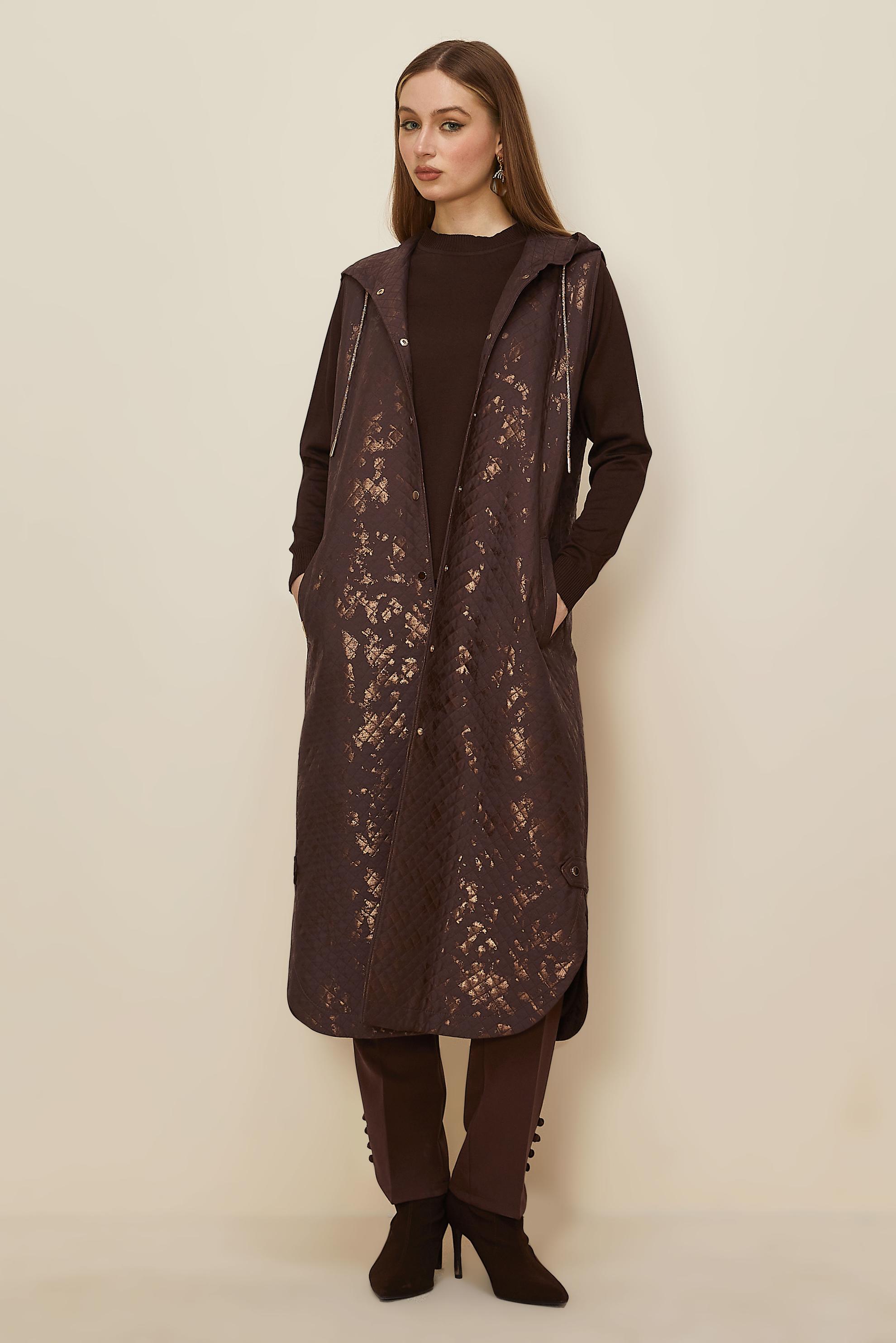Hijab clothing BROWN FOIL PRINTED QUILTED VEST 46109