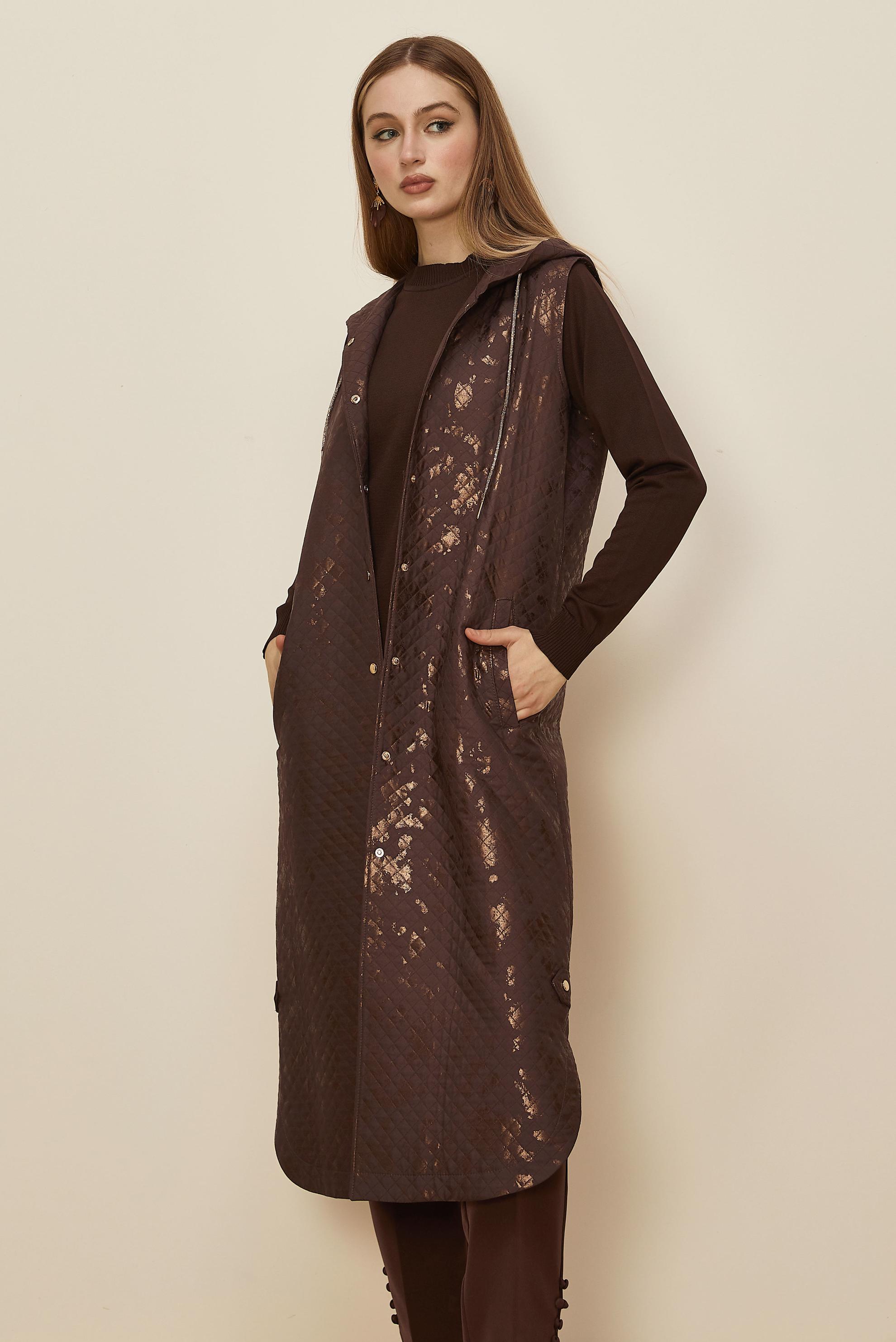 Hijab clothing BROWN FOIL PRINTED QUILTED VEST 46109
