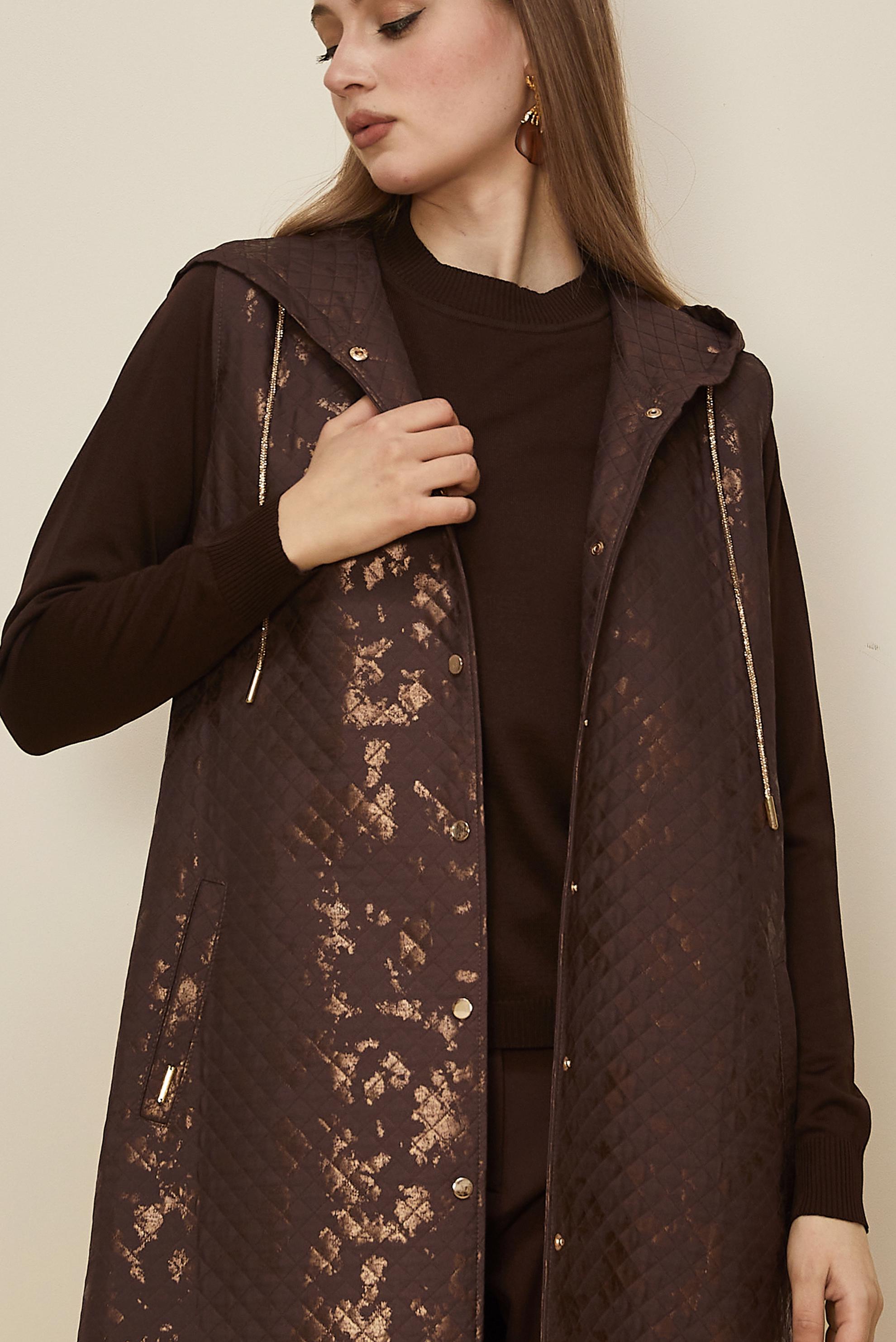 Hijab clothing BROWN FOIL PRINTED QUILTED VEST 46109