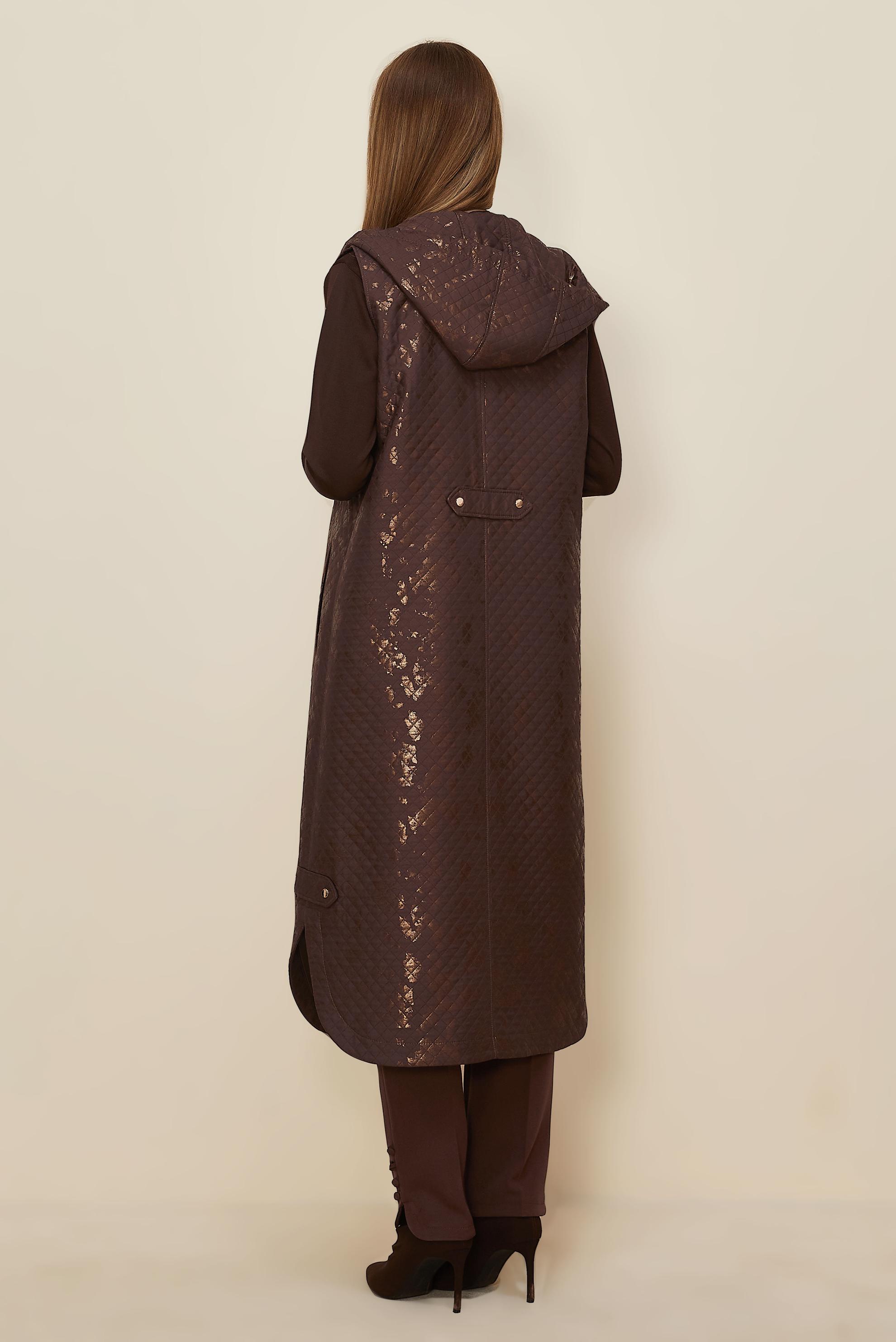 Hijab clothing BROWN FOIL PRINTED QUILTED VEST 46109