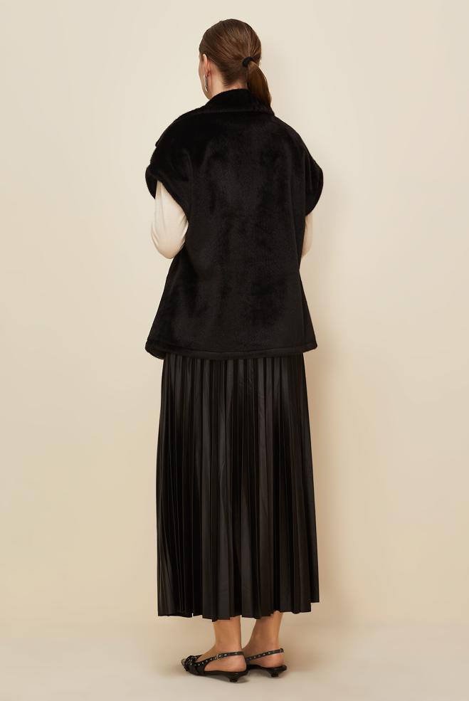 Tesettür giyim SİYAH KEMERLİ KÜRK YELEK 46111 - ALVİNA