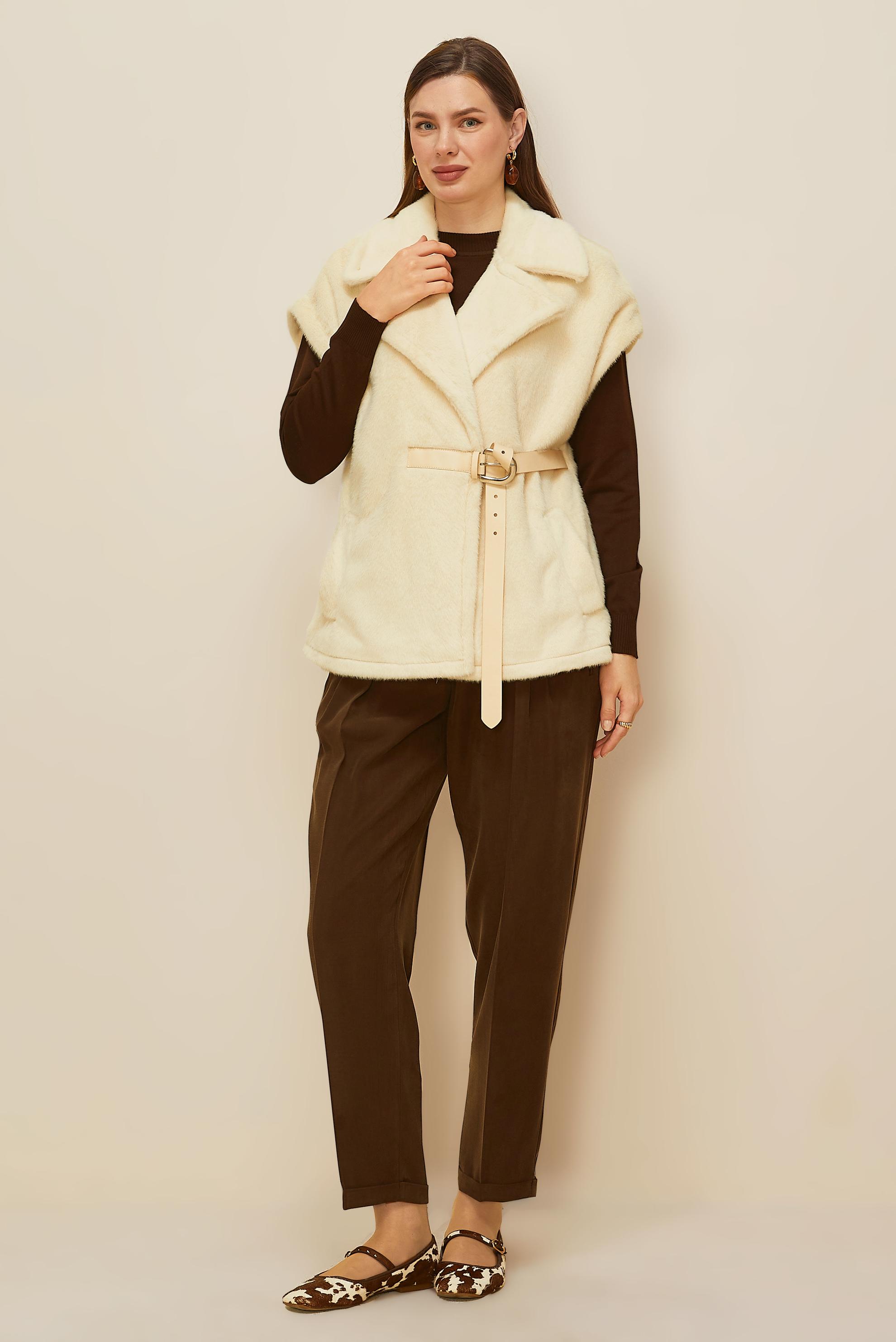 Hijab clothing ECRU BELTED FAUX-FUR VEST 46111