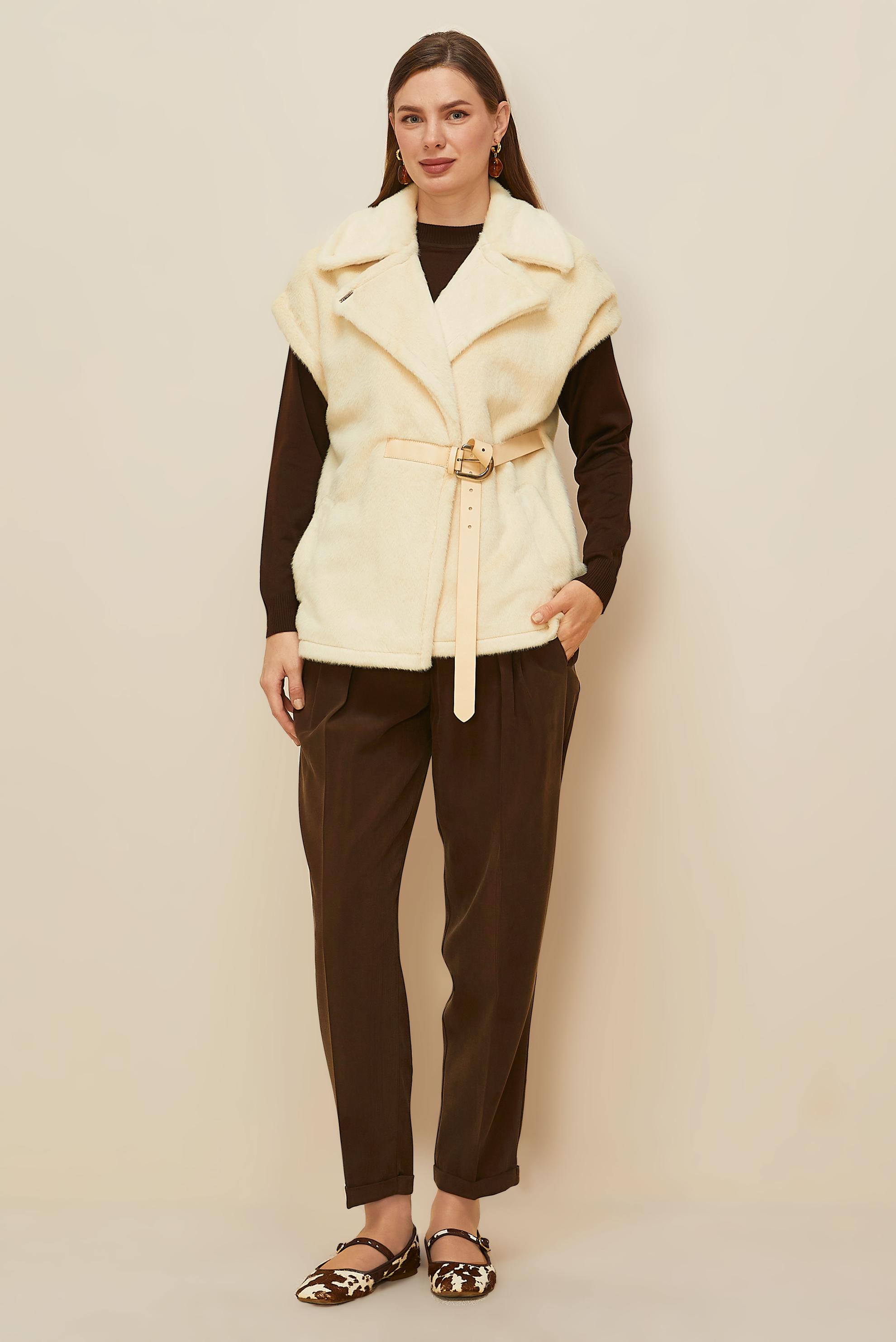 Hijab clothing ECRU BELTED FAUX-FUR VEST 46111