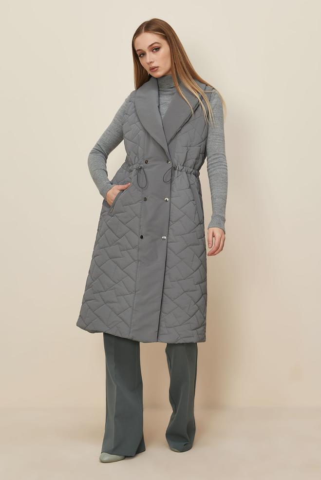 Tesettür giyim GRİ BÜZGÜ DETAYLI KAPİTONE YELEK 46148 - ALVİNA