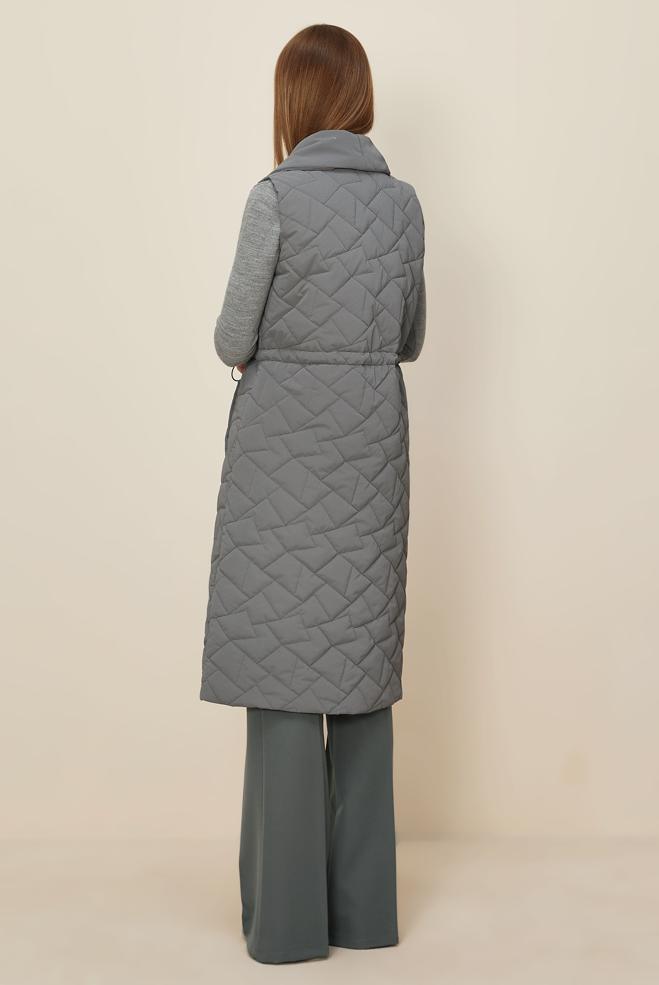 Tesettür giyim GRİ BÜZGÜ DETAYLI KAPİTONE YELEK 46148 - ALVİNA