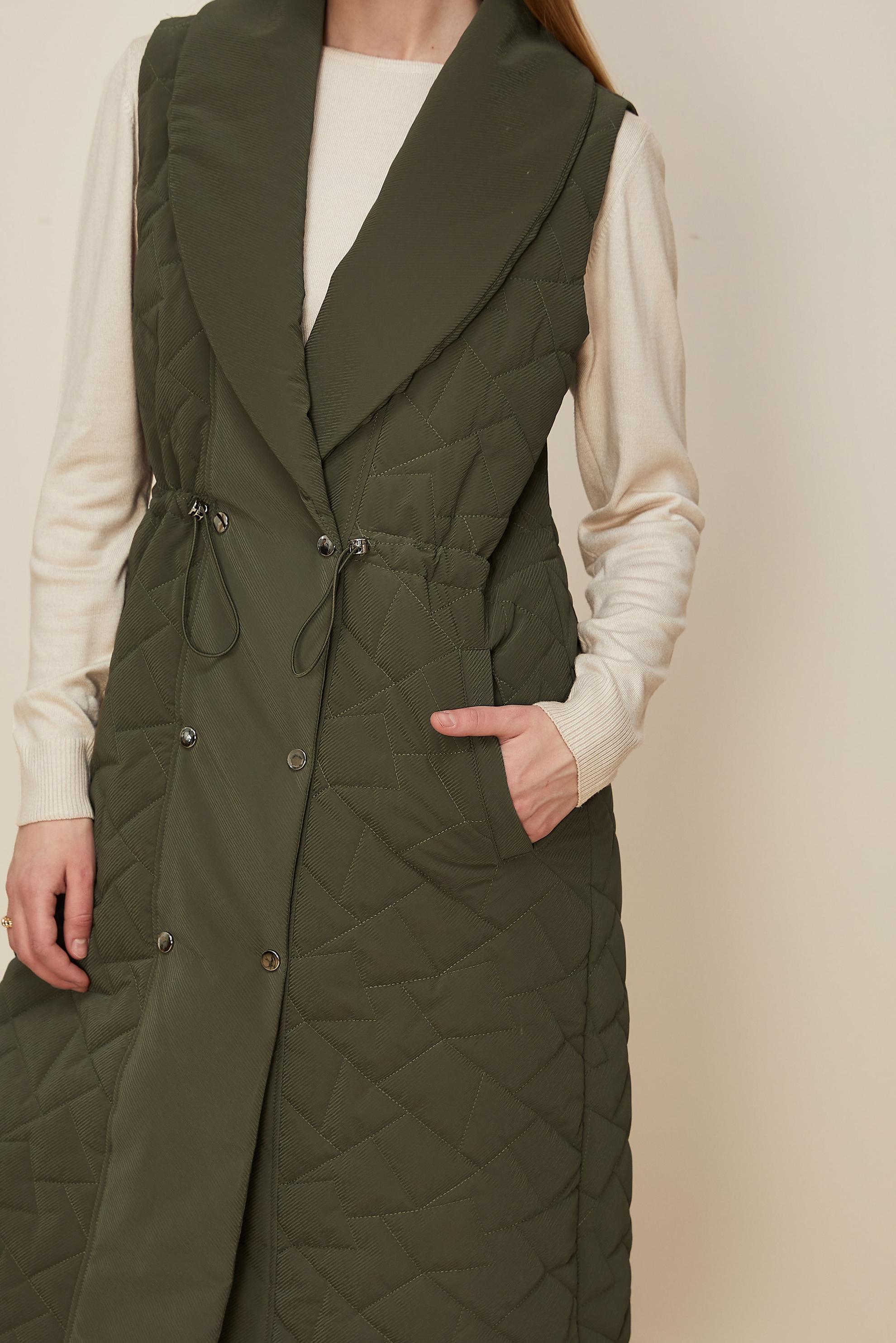 Tesettür giyim HAKİ BÜZGÜ DETAYLI KAPİTONE YELEK 46148