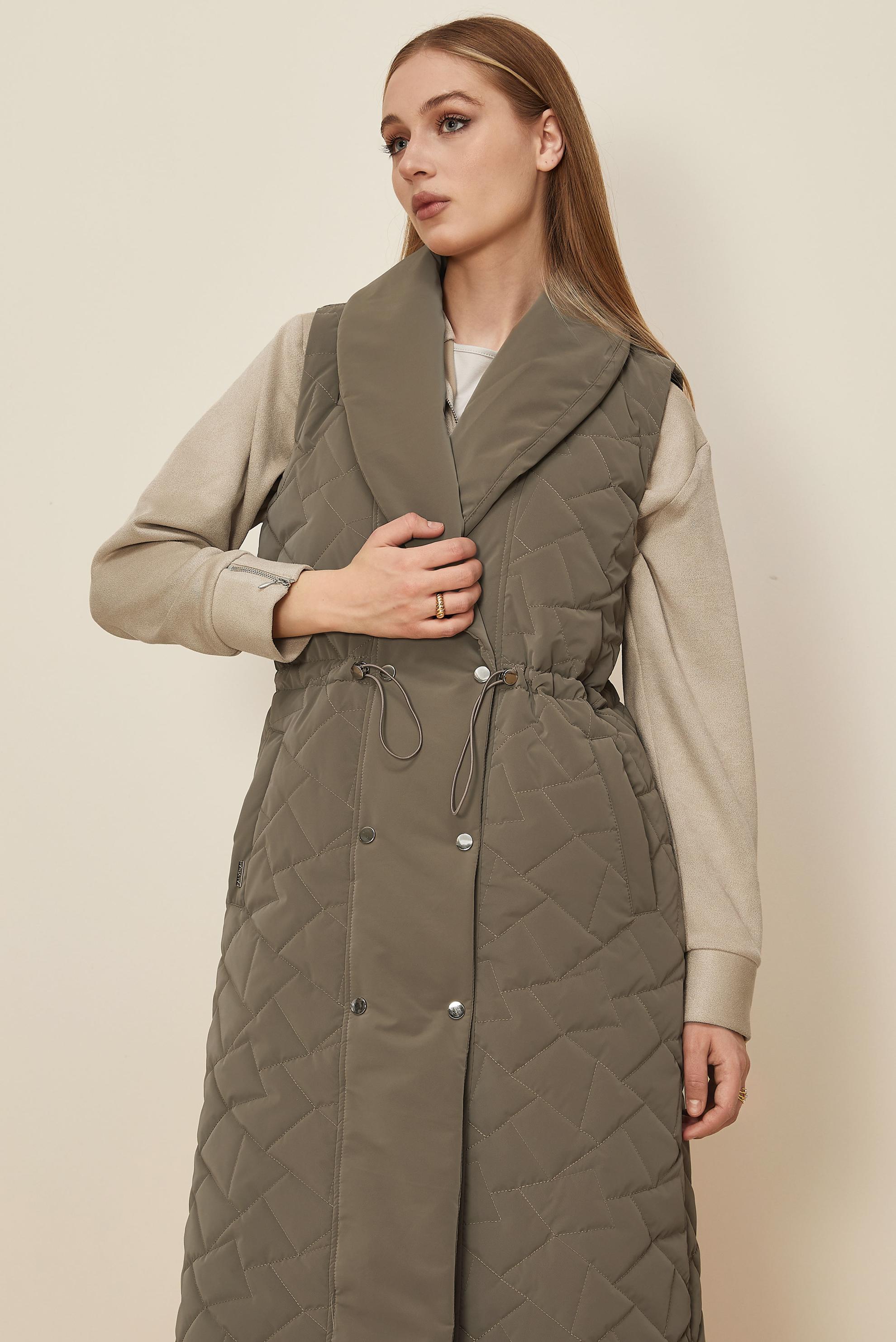 Tesettür giyim KAHVE BÜZGÜ DETAYLI KAPİTONE YELEK 46148