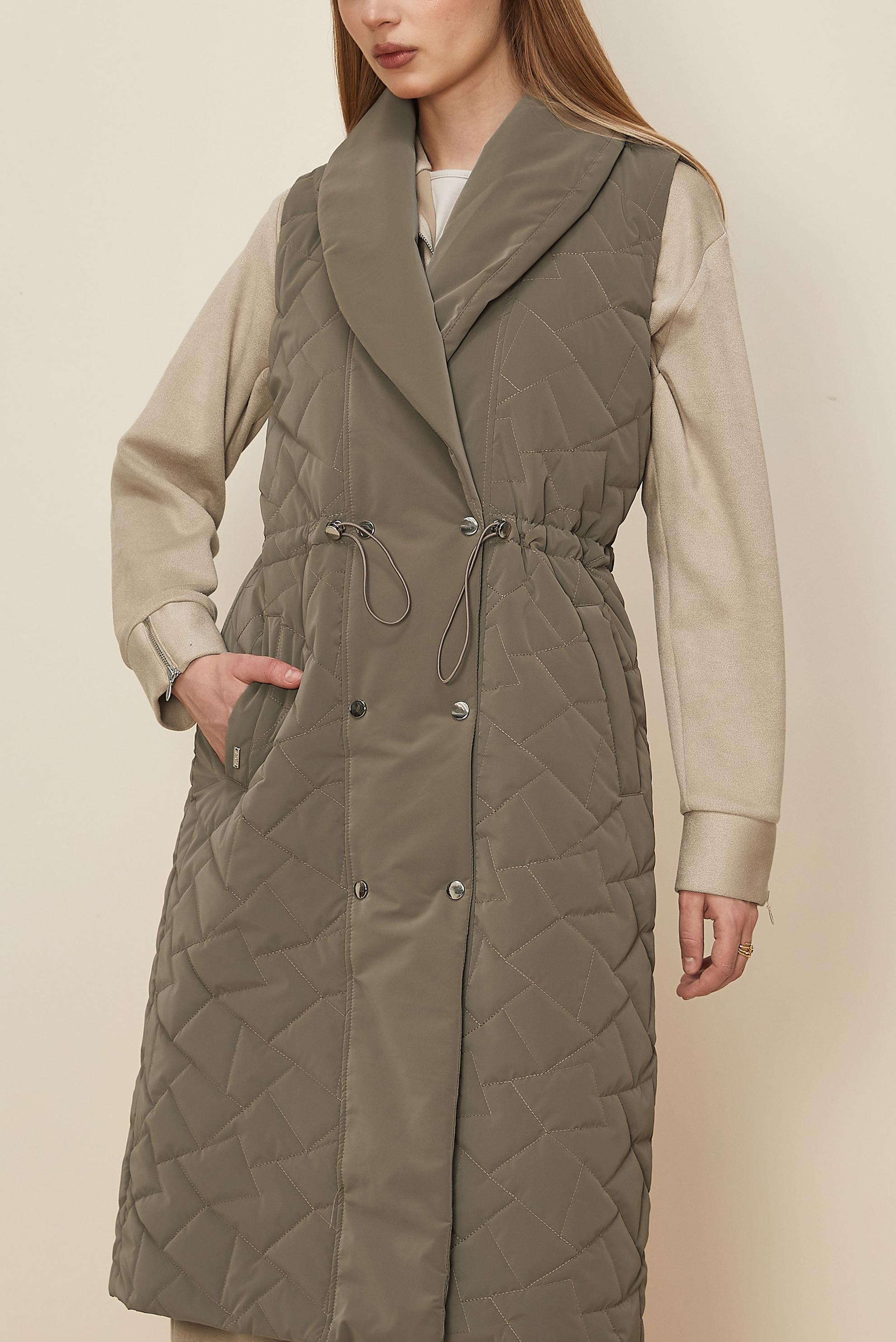 Tesettür giyim KAHVE BÜZGÜ DETAYLI KAPİTONE YELEK 46148