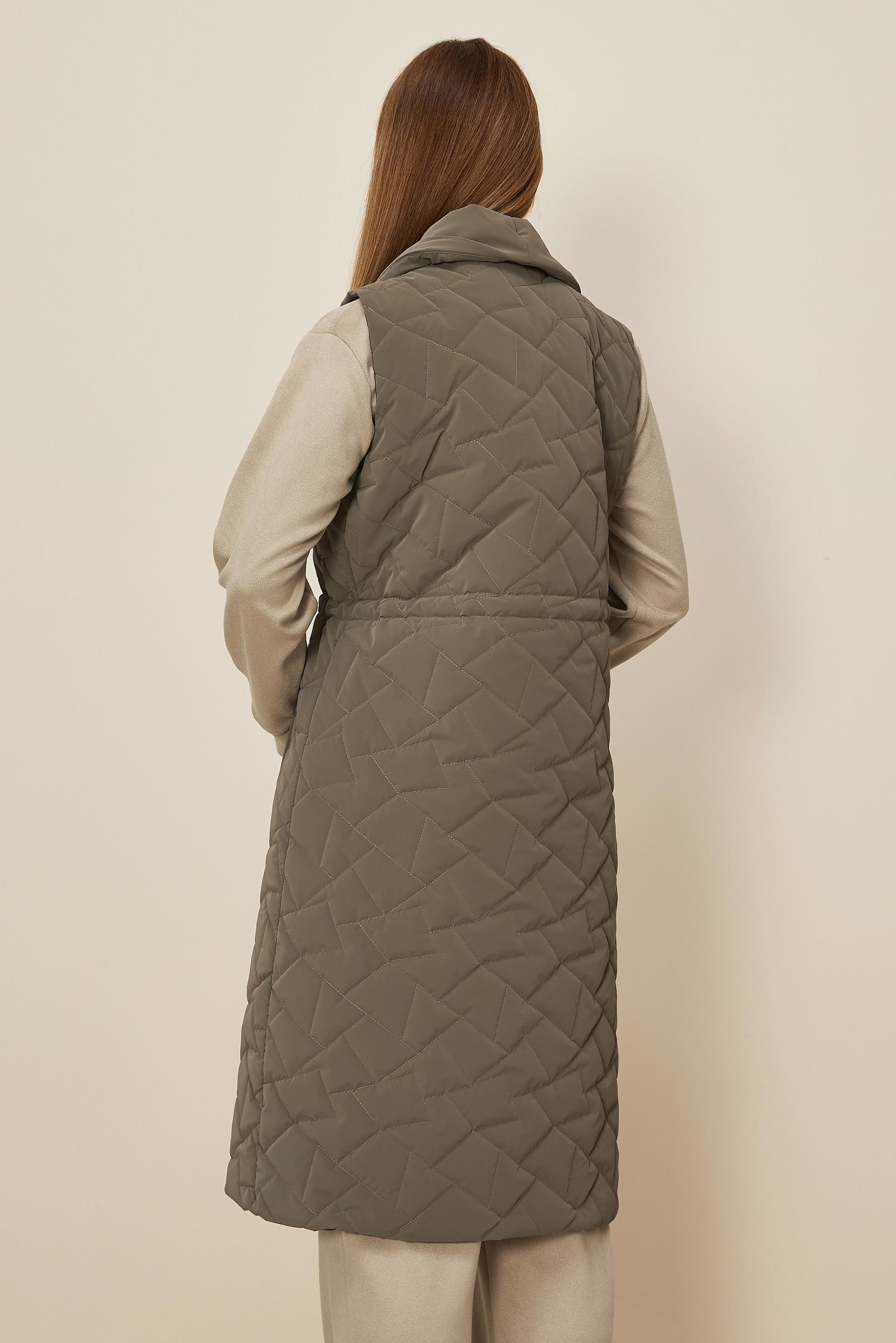 Tesettür giyim KAHVE BÜZGÜ DETAYLI KAPİTONE YELEK 46148