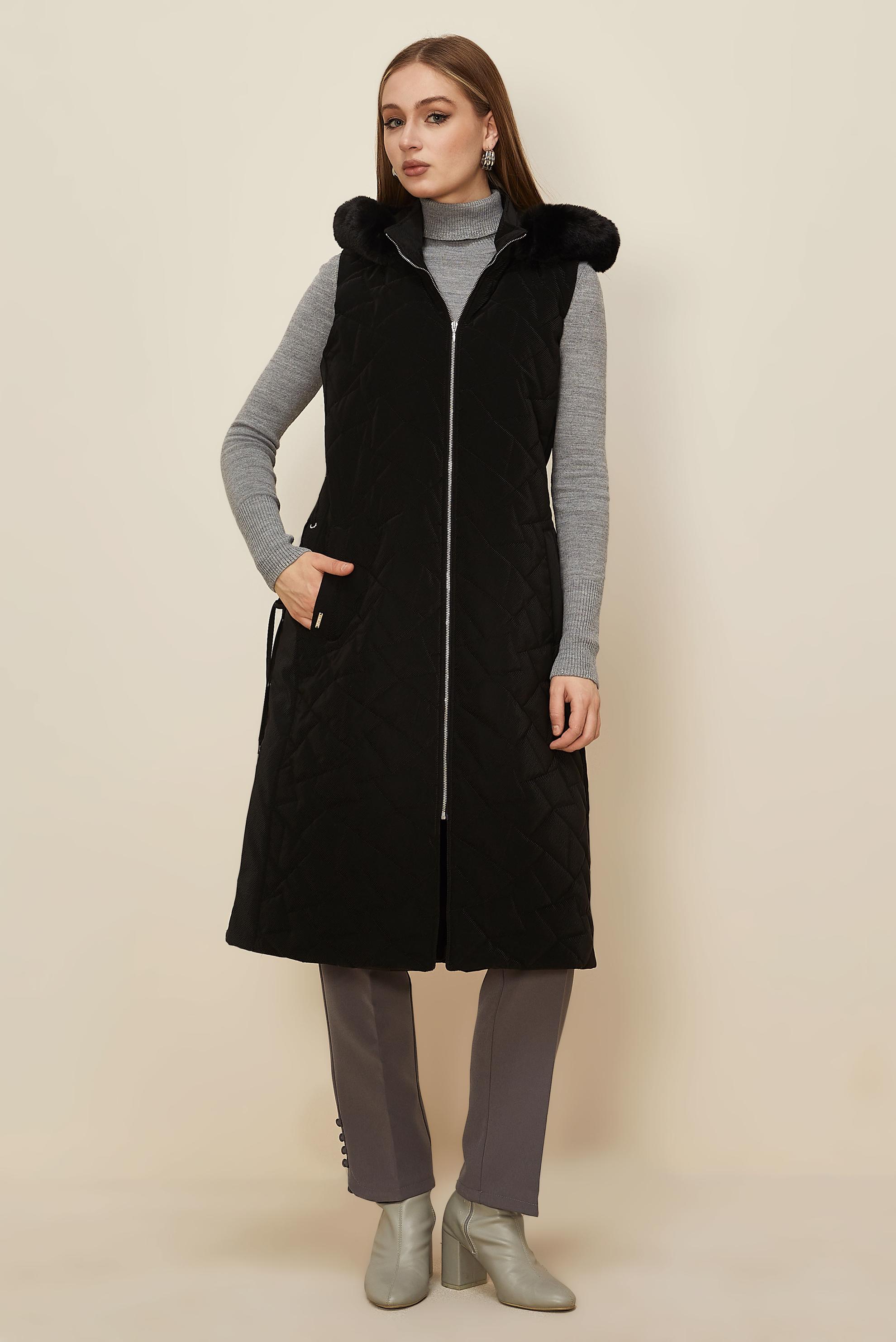 Hijab clothing BLACK HOODED QUILTED VEST 46149