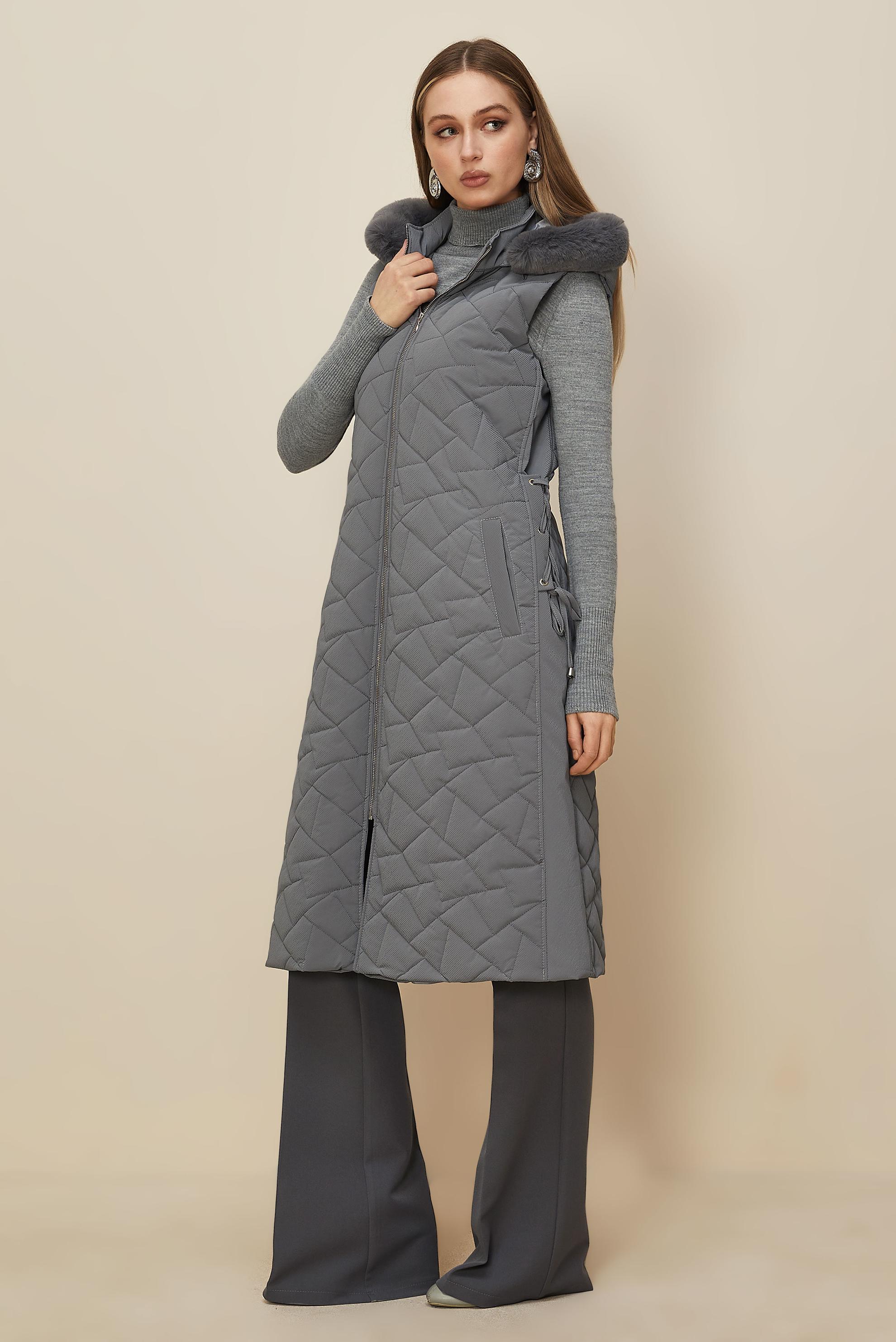 Hijab clothing GREY HOODED QUILTED VEST 46149
