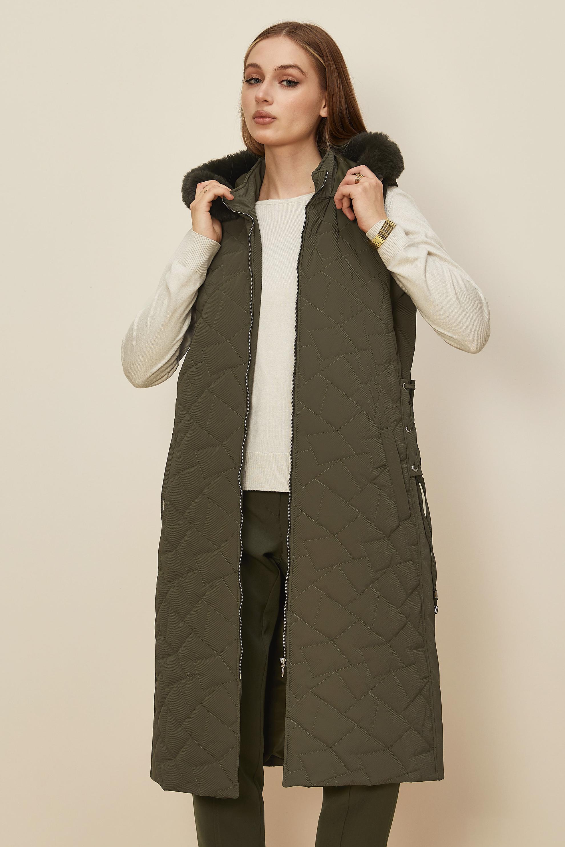 Hijab clothing KHAKI HOODED QUILTED VEST 46149