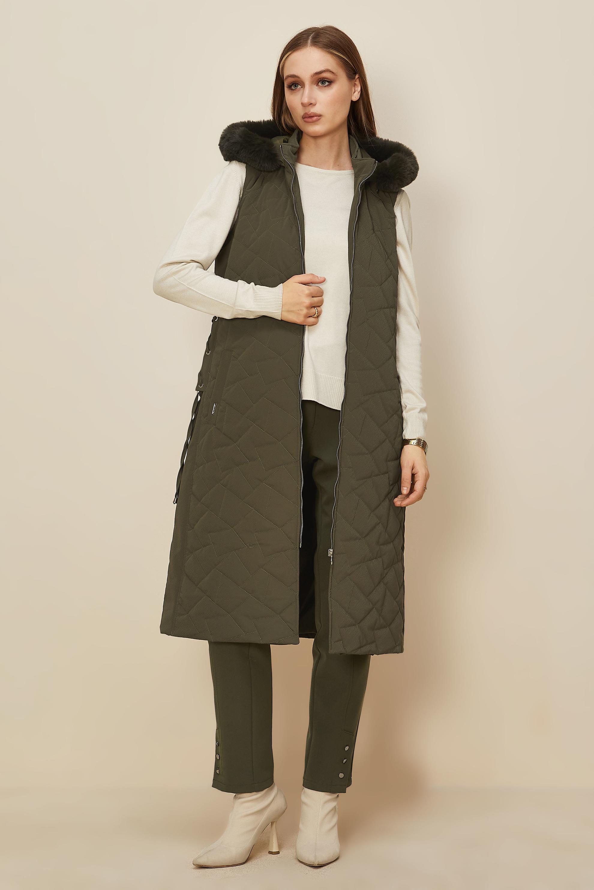 Hijab clothing KHAKI HOODED QUILTED VEST 46149