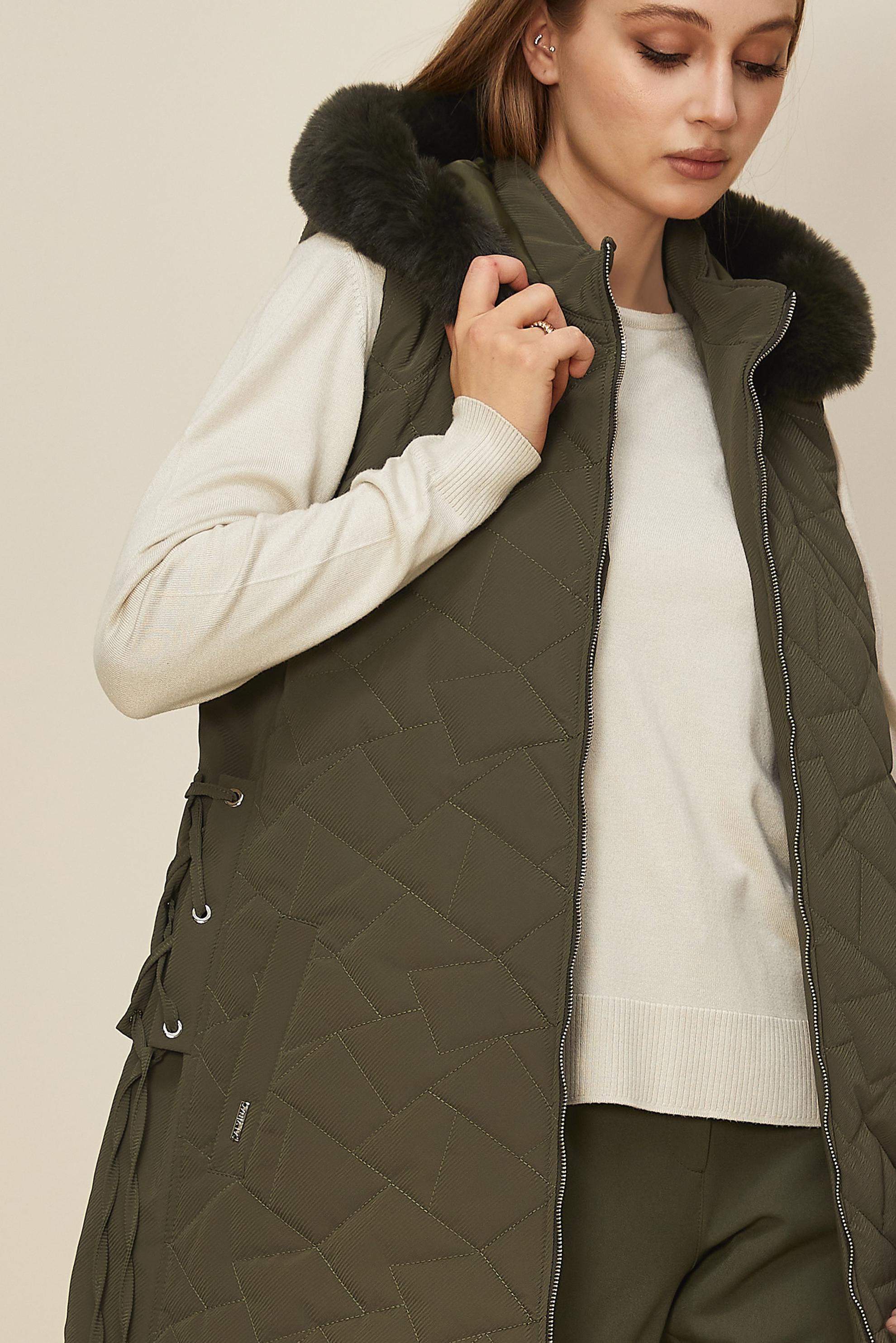Hijab clothing KHAKI HOODED QUILTED VEST 46149