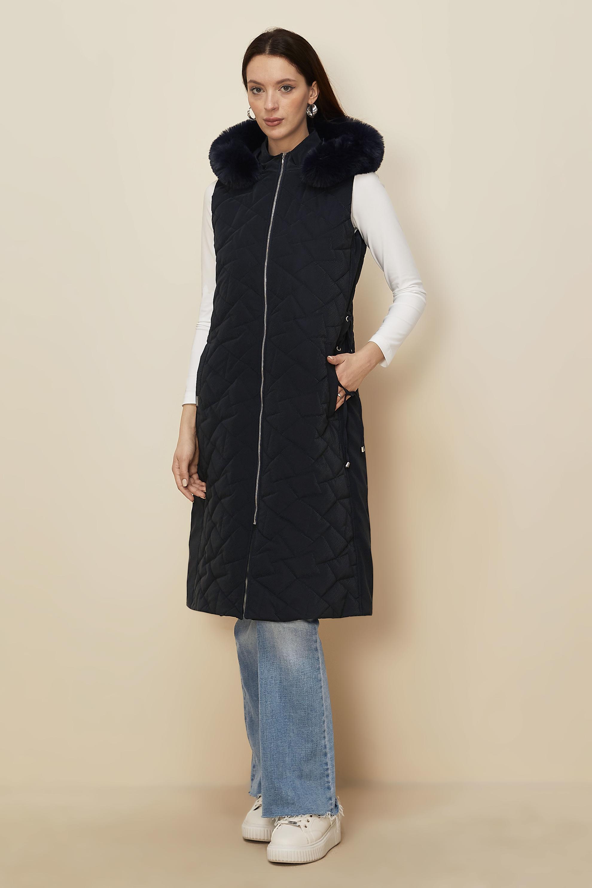Hijab clothing NAVY BLUE HOODED QUILTED VEST 46149